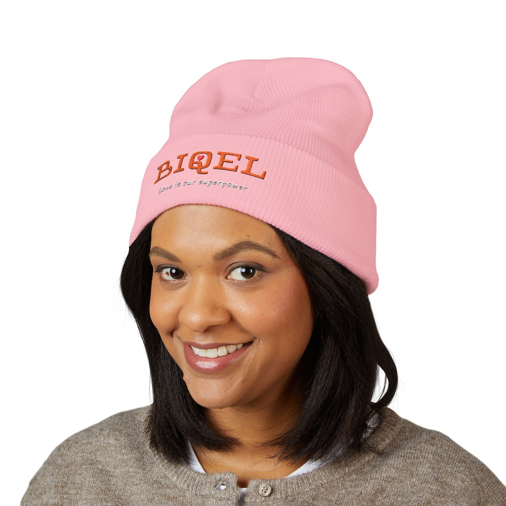 Embroidered 'BIQEL' Love is our superpower Classic Cuffed Beanie – Yellow Cozy Knit Hat