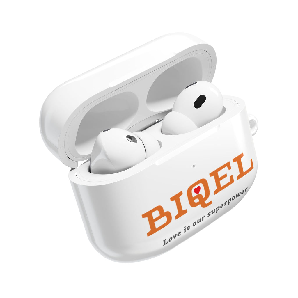 AirPod Case — Biquel Logo "Love is our superpower" — Cute Protective Wireless Earbud Cover