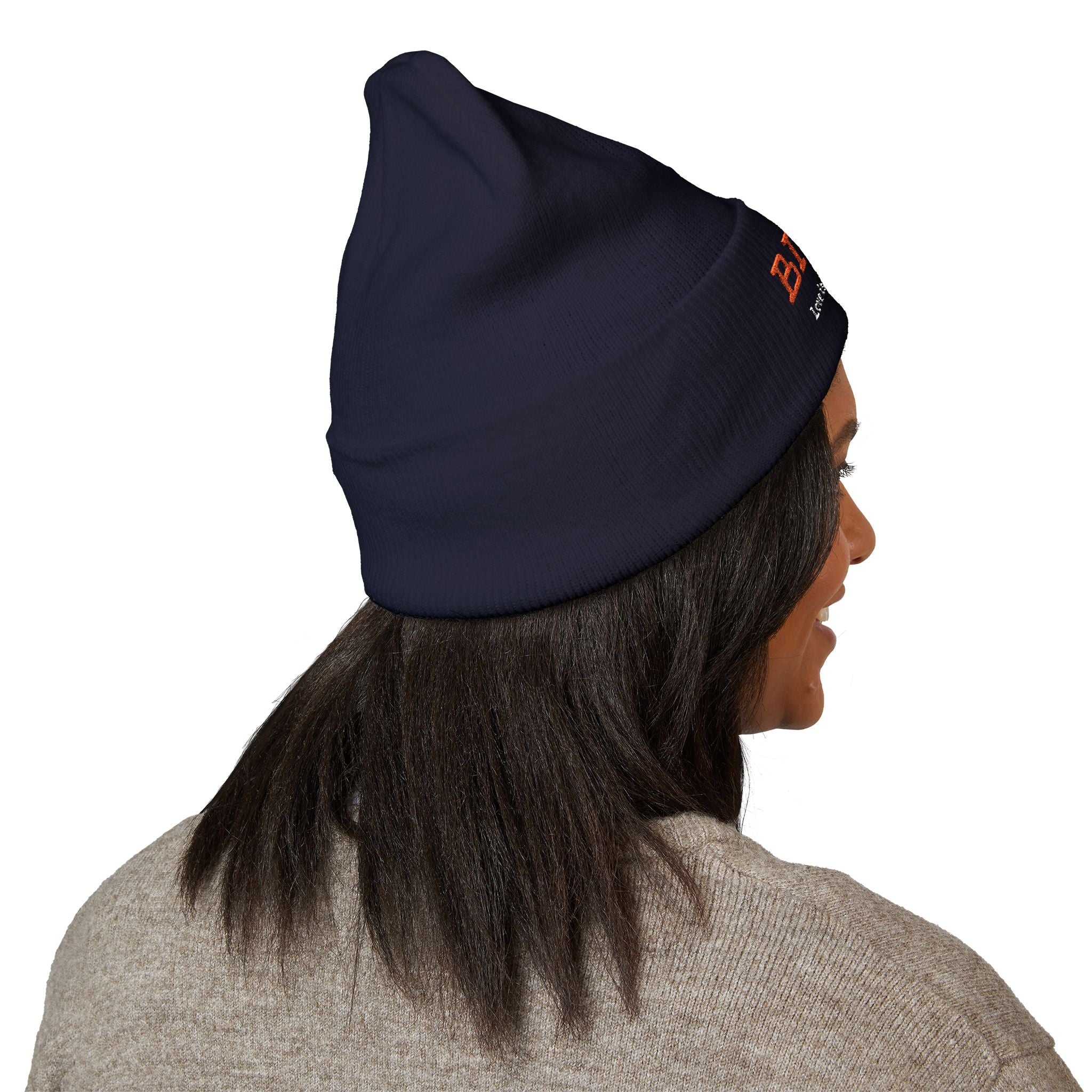 Embroidered "BIQEL" Cuffed Beanie – "Love Is Our Superpower" Winter Knit Hat
