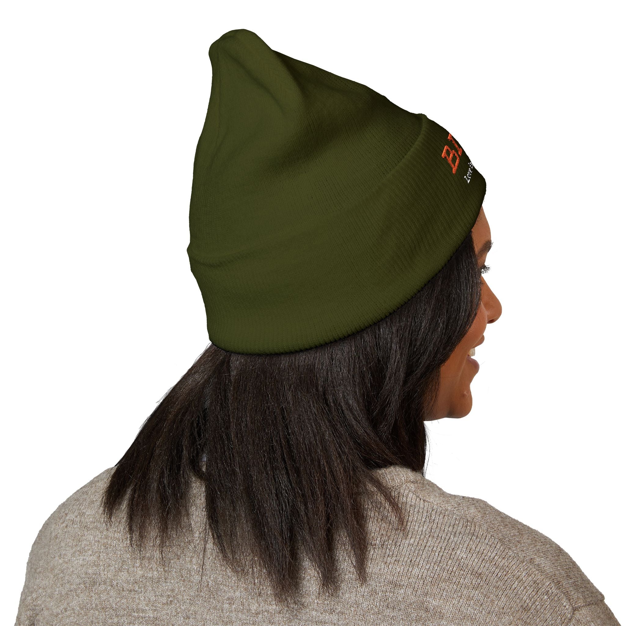 Embroidered "BIQEL" Cuffed Beanie – "Love Is Our Superpower" Winter Knit Hat