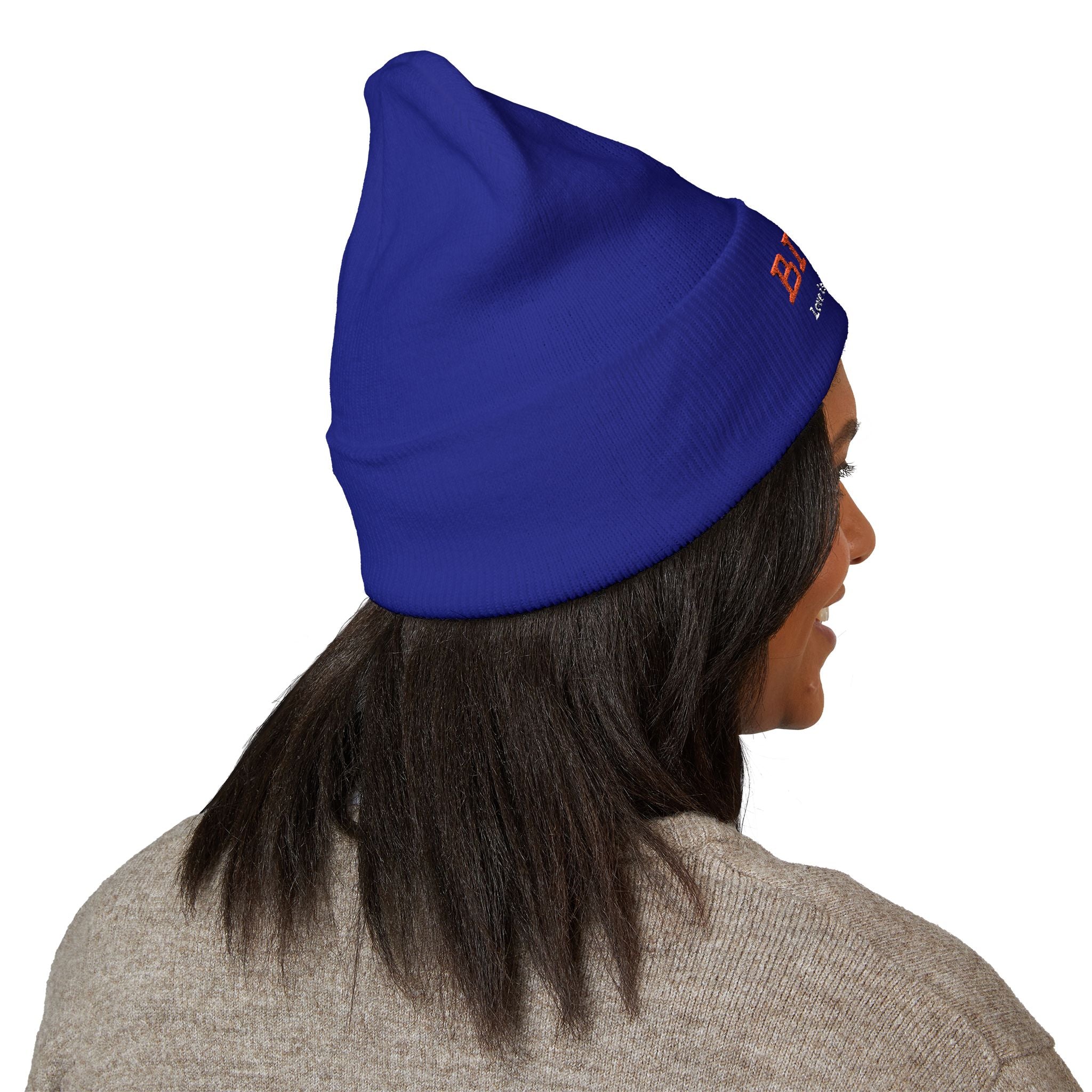 Embroidered "BIQEL" Cuffed Beanie – "Love Is Our Superpower" Winter Knit Hat