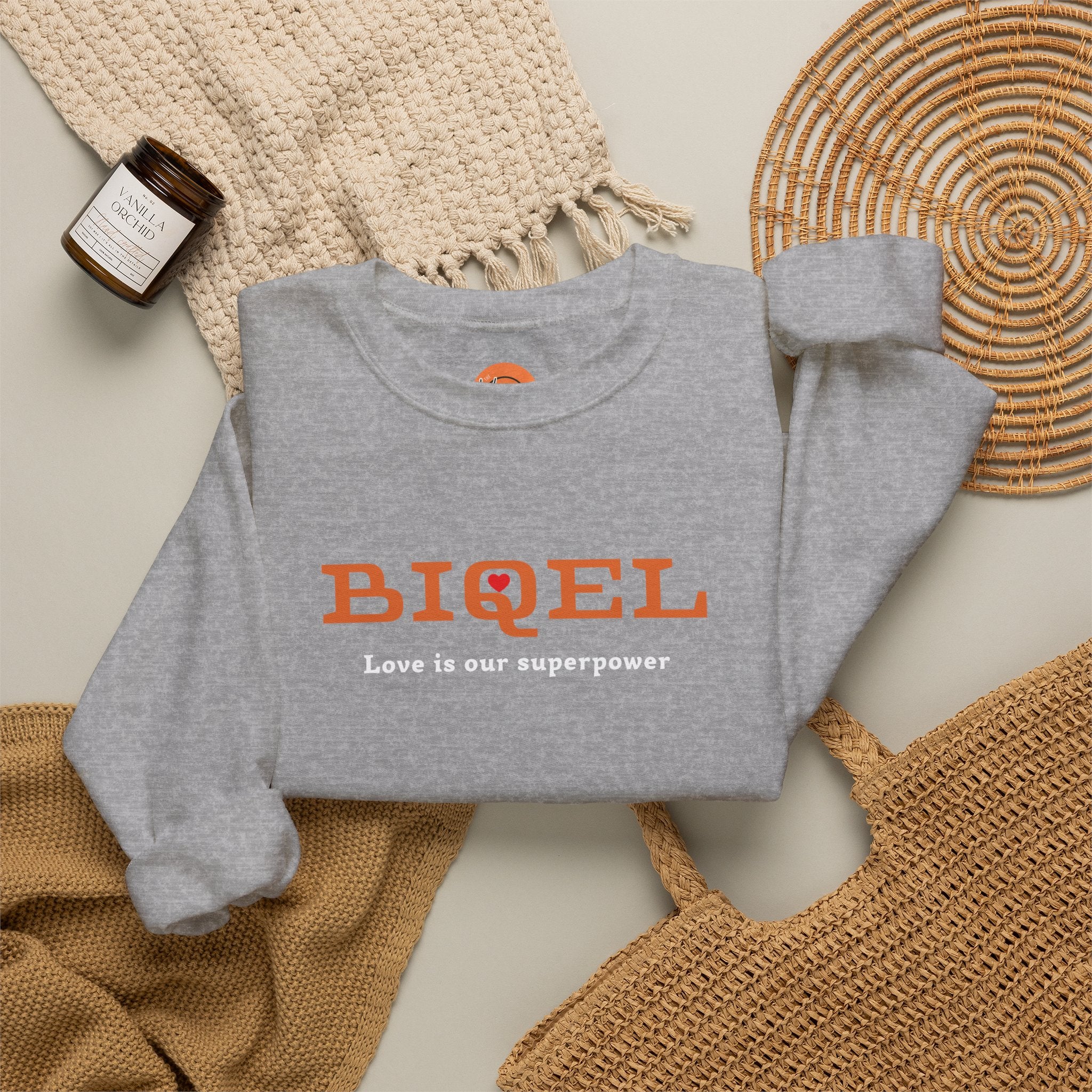 Crewneck Sweatshirt — BIQEL "Love is our superpower" Graphic