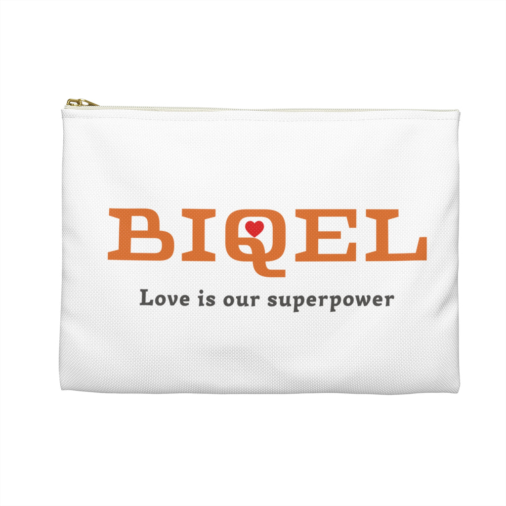 'BIQEL: Love Is Our Superpower' Accessory Pouch  - Small Zipper Cosmetic Bag for Pride & Everyday Essentials