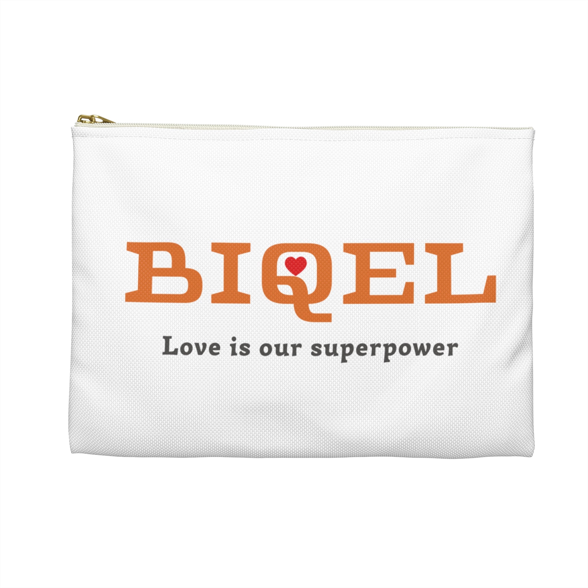 'BIQEL: Love Is Our Superpower' Accessory Pouch  - Small Zipper Cosmetic Bag for Pride & Everyday Essentials
