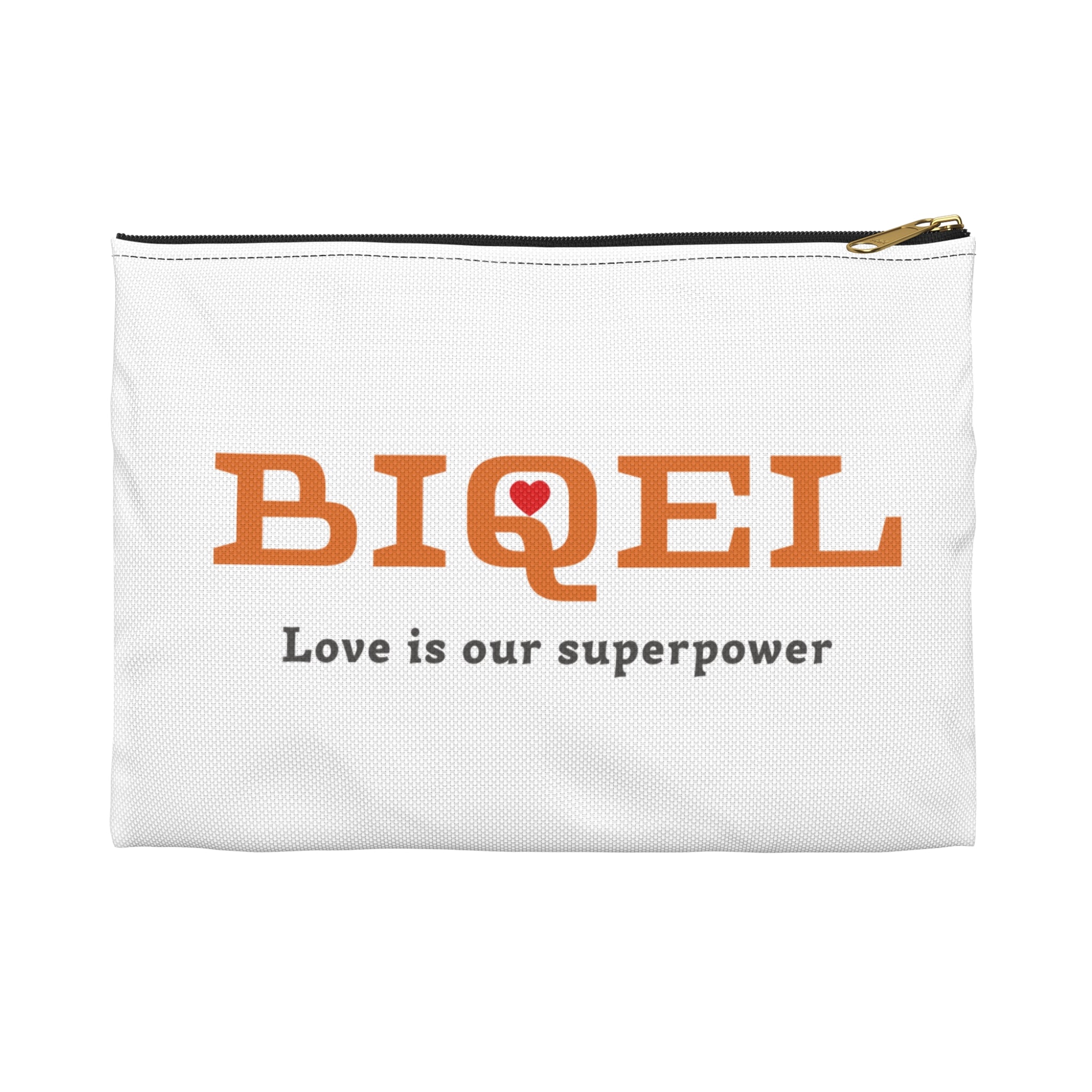'BIQEL: Love Is Our Superpower' Accessory Pouch  - Small Zipper Cosmetic Bag for Pride & Everyday Essentials