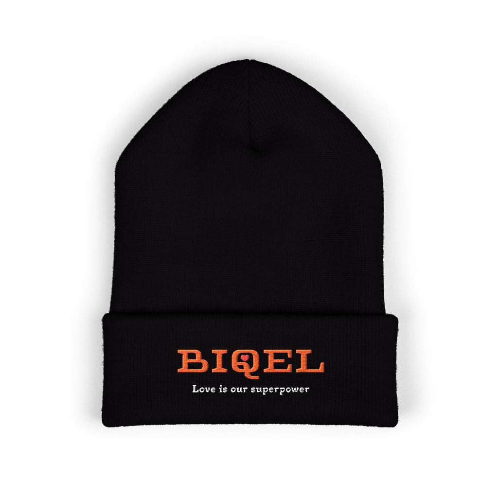 Embroidered "BIQEL" Cuffed Beanie – "Love Is Our Superpower" Winter Knit Hat