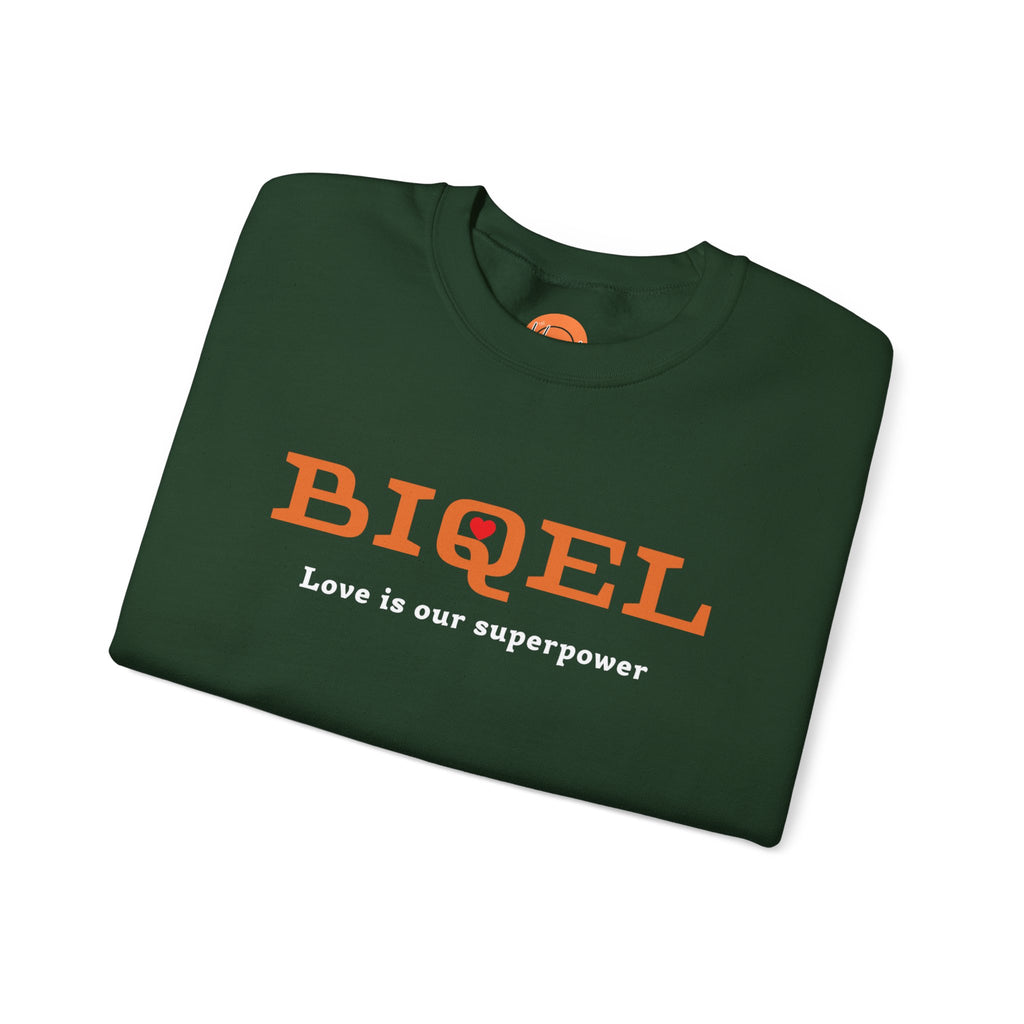 Crewneck Sweatshirt — BIQEL "Love is our superpower" Graphic