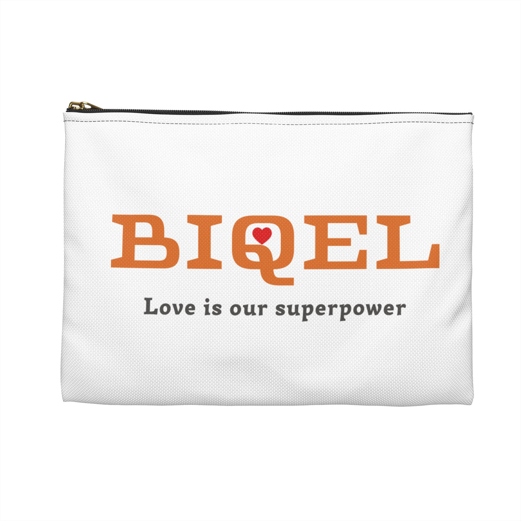 'BIQEL: Love Is Our Superpower' Accessory Pouch  - Small Zipper Cosmetic Bag for Pride & Everyday Essentials