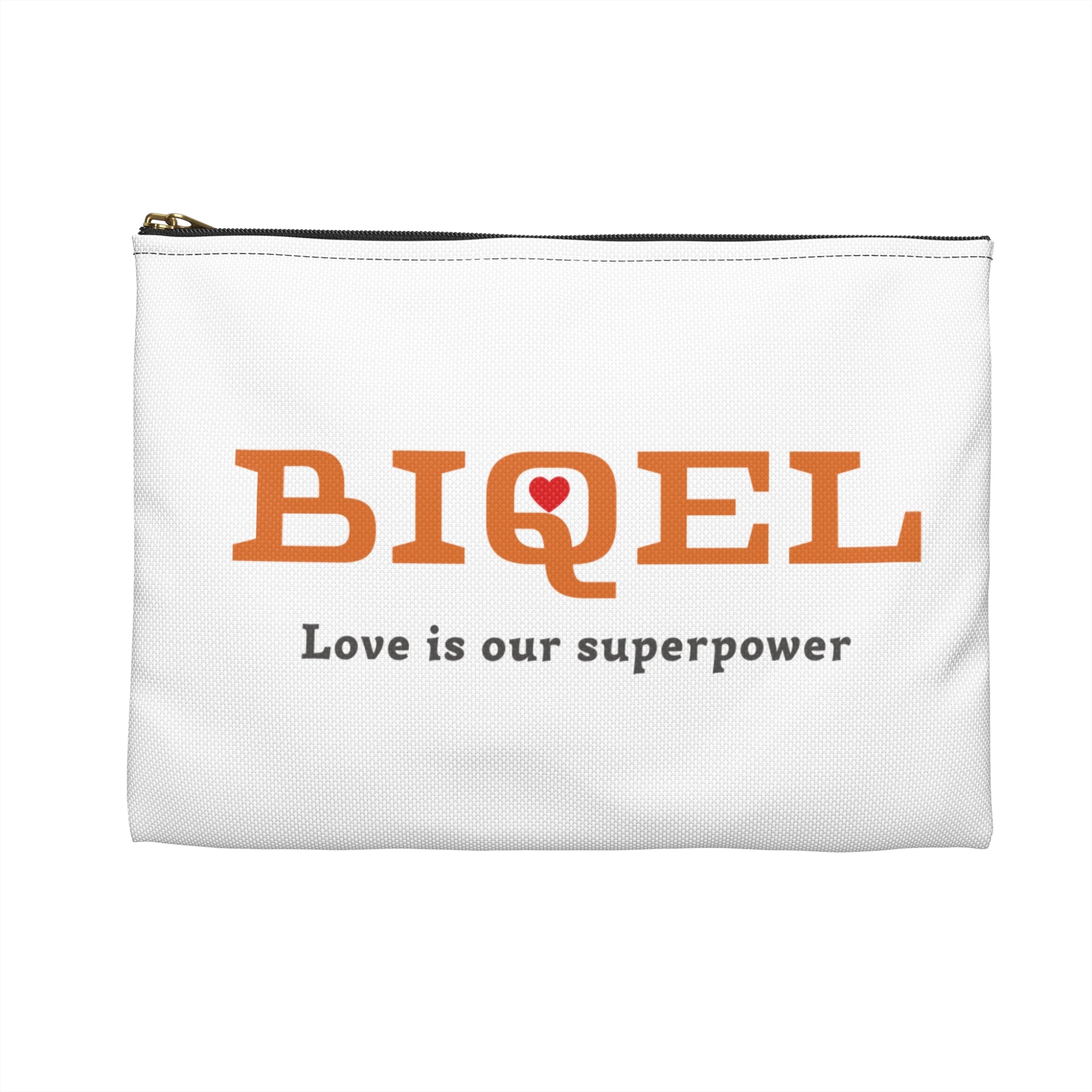 'BIQEL: Love Is Our Superpower' Accessory Pouch  - Small Zipper Cosmetic Bag for Pride & Everyday Essentials