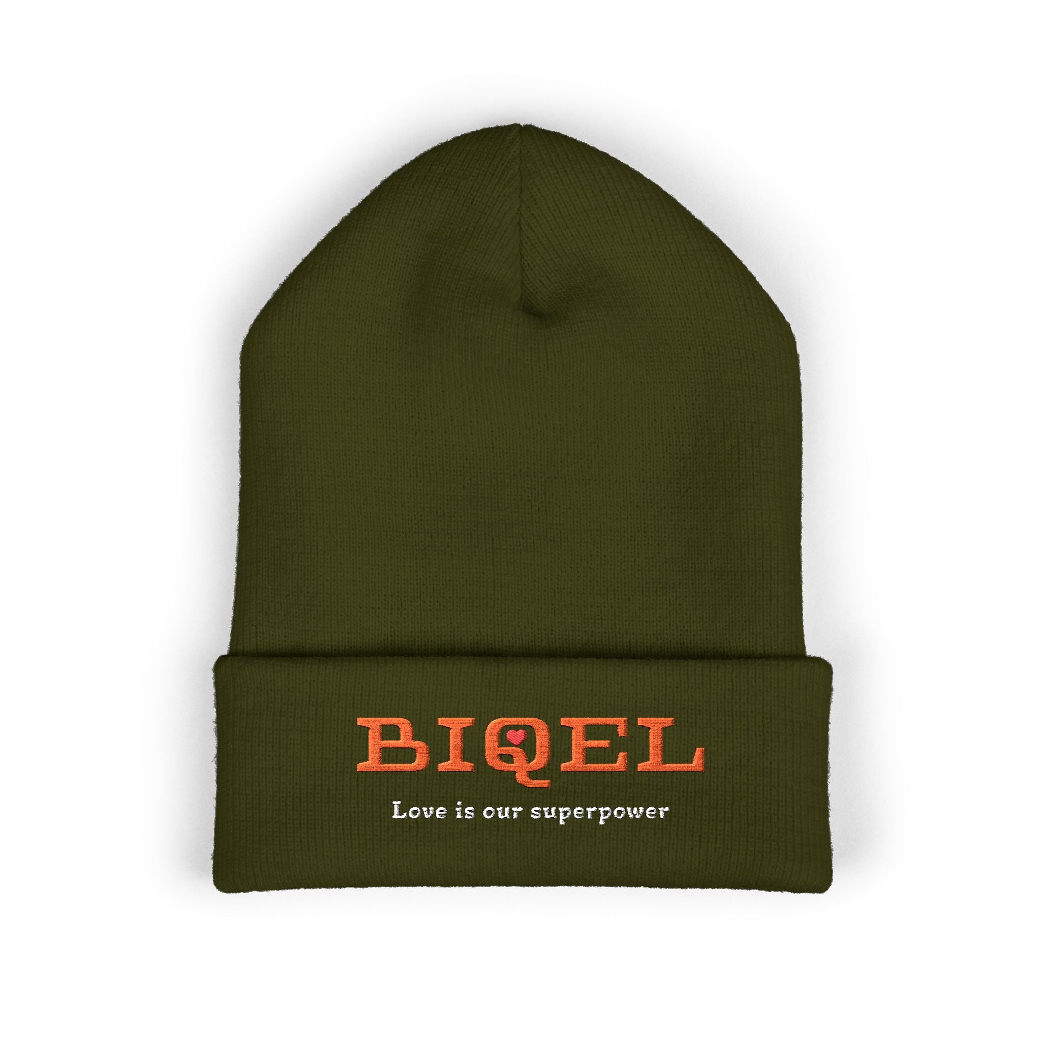 Embroidered 'BIQEL' Love is our superpower Classic Cuffed Beanie – Yellow Cozy Knit Hat