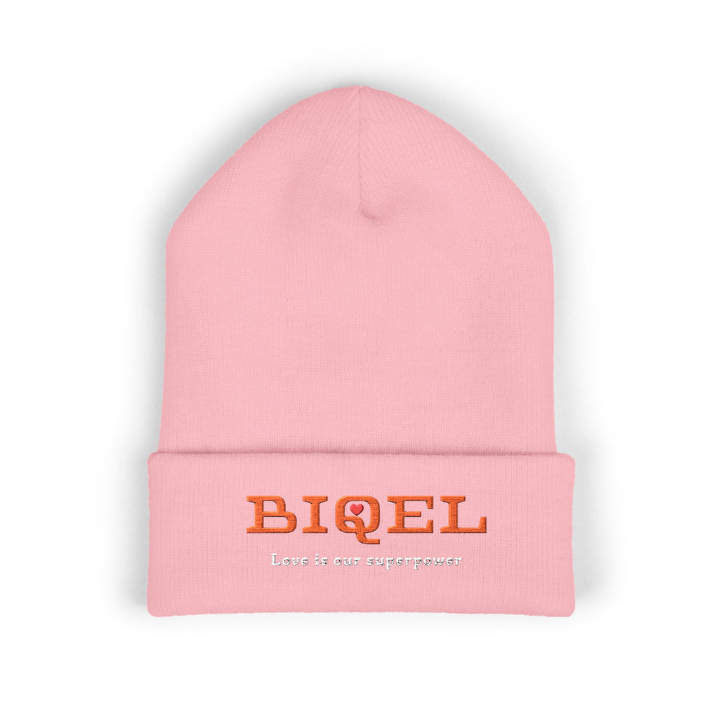 Embroidered 'BIQEL' Love is our superpower Classic Cuffed Beanie – Yellow Cozy Knit Hat