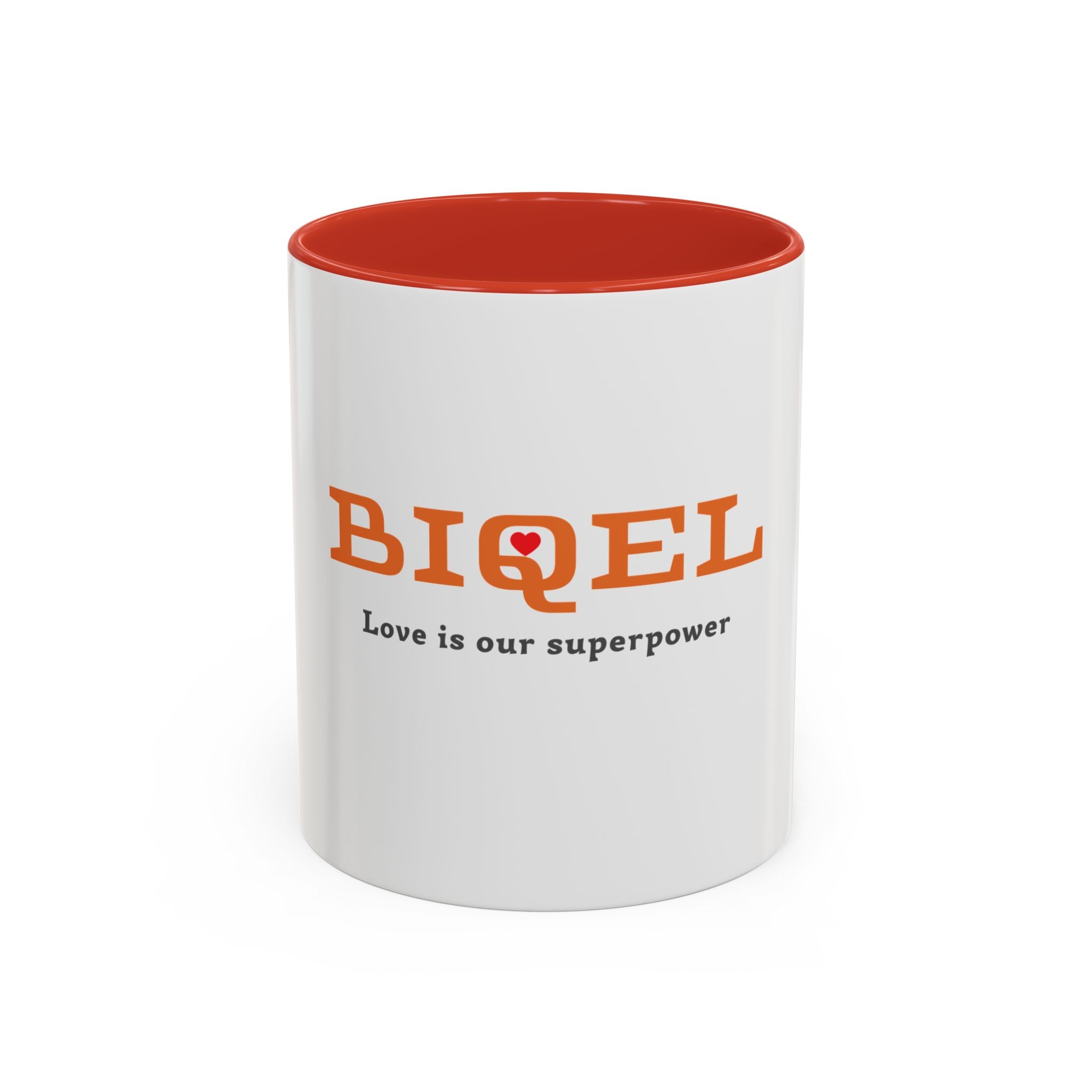 BIQEL Accent Coffee Mug – "Love is our superpower" Inspirational Coffee Cup