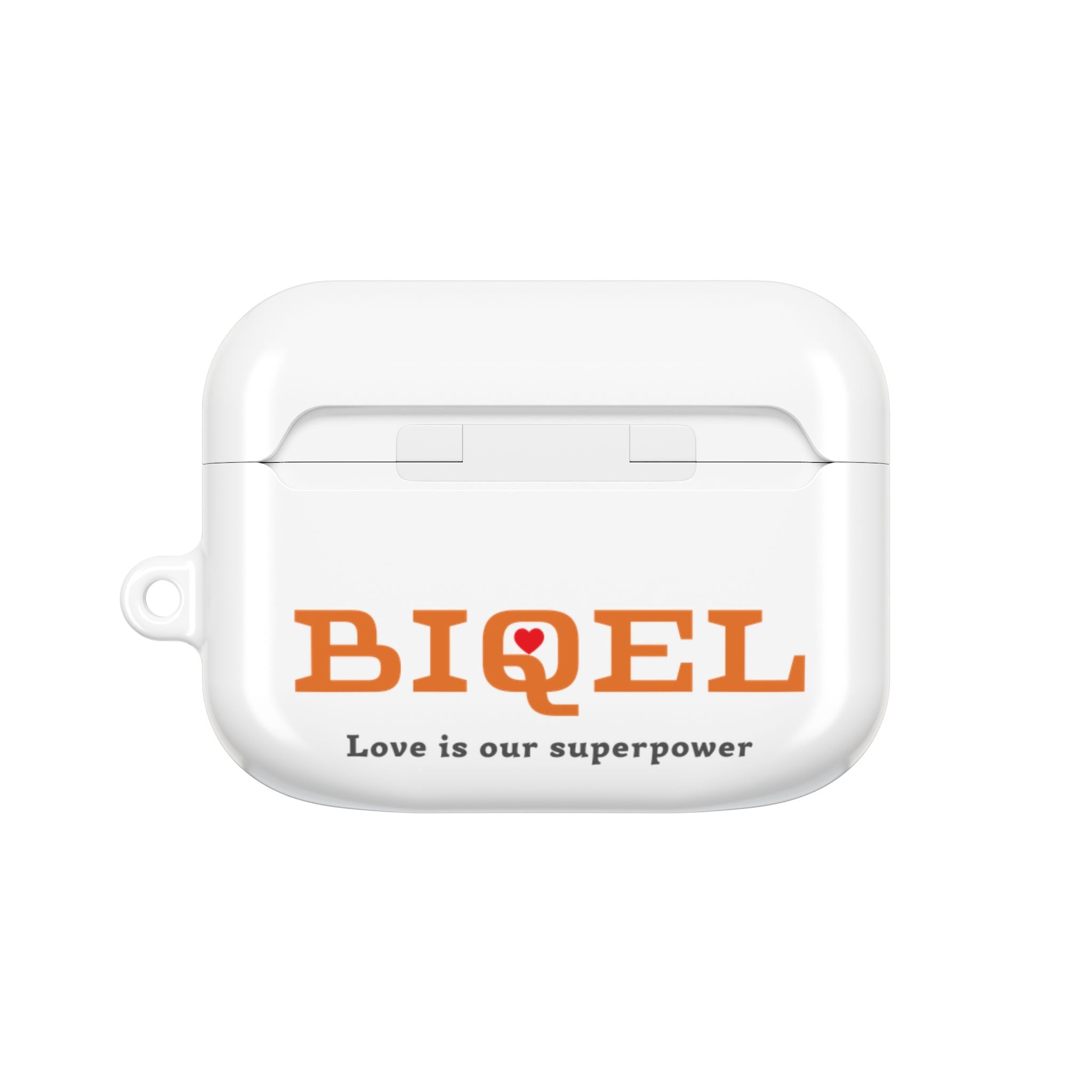 AirPod Case — Biquel Logo "Love is our superpower" — Cute Protective Wireless Earbud Cover