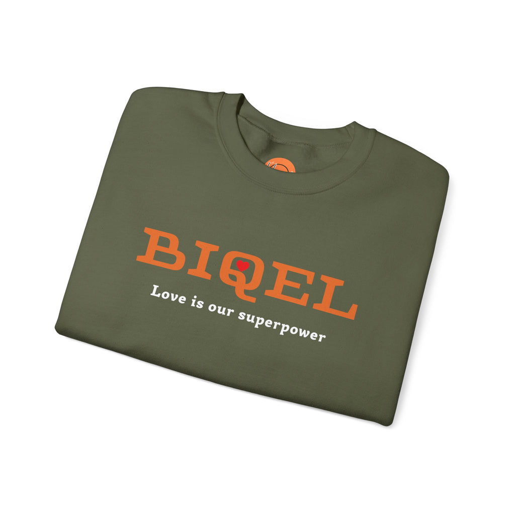 Crewneck Sweatshirt — BIQEL "Love is our superpower" Graphic