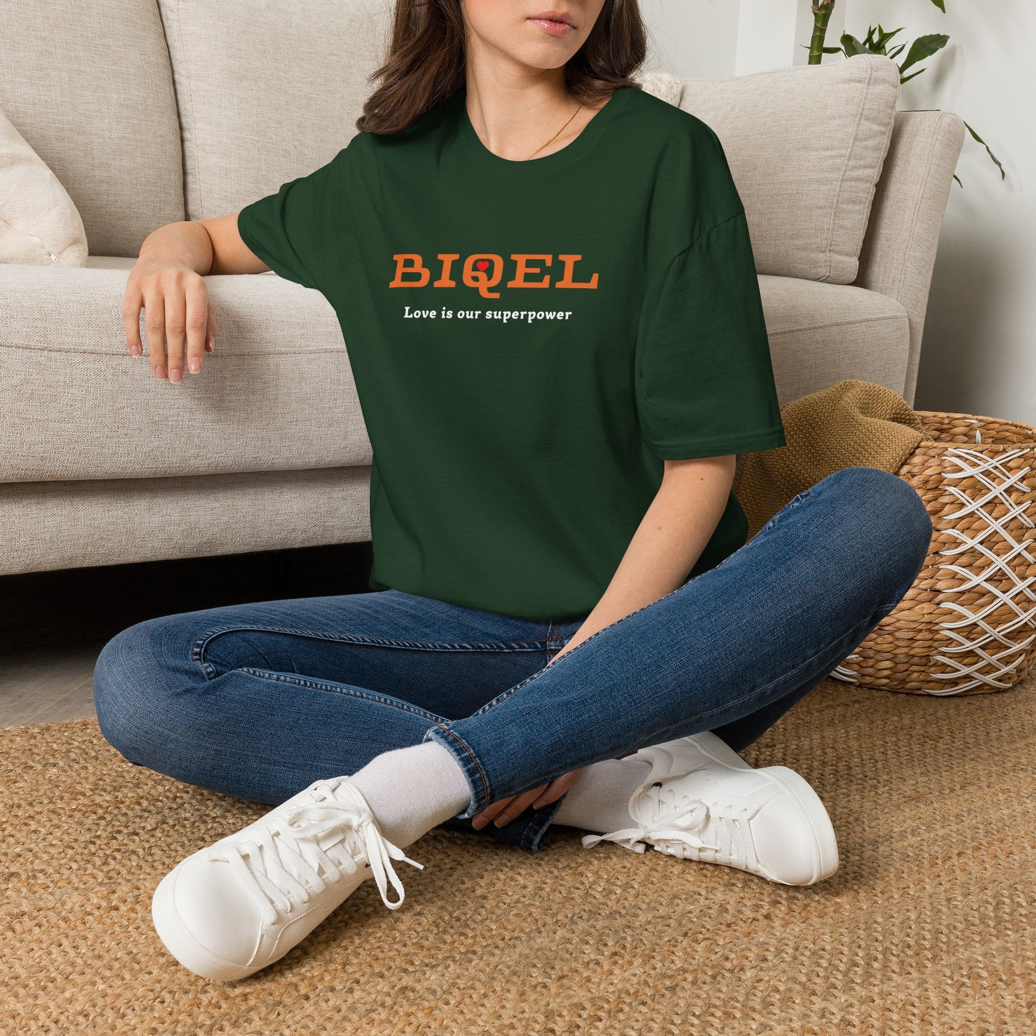 BIQEL LOve is our superpower T-Shirt — Minimal Retro Graphic Tee