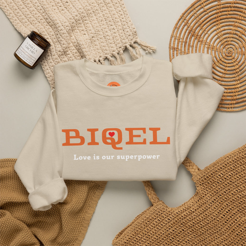 Crewneck Sweatshirt — BIQEL "Love is our superpower" Graphic