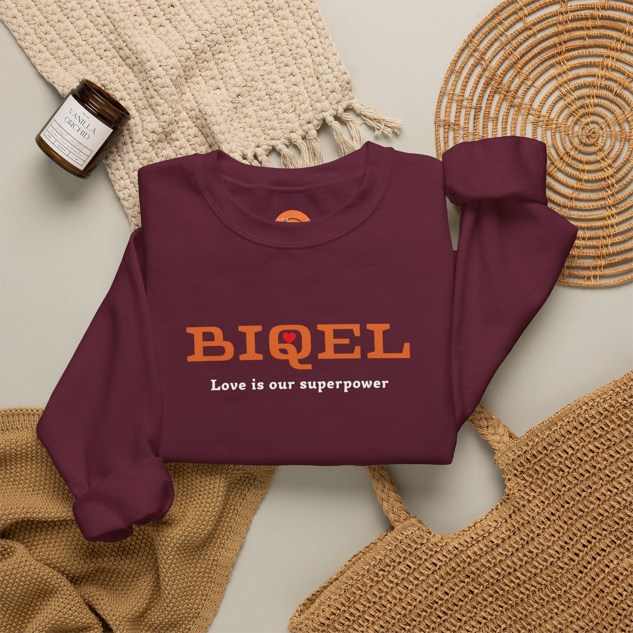 Crewneck Sweatshirt — BIQEL "Love is our superpower" Graphic