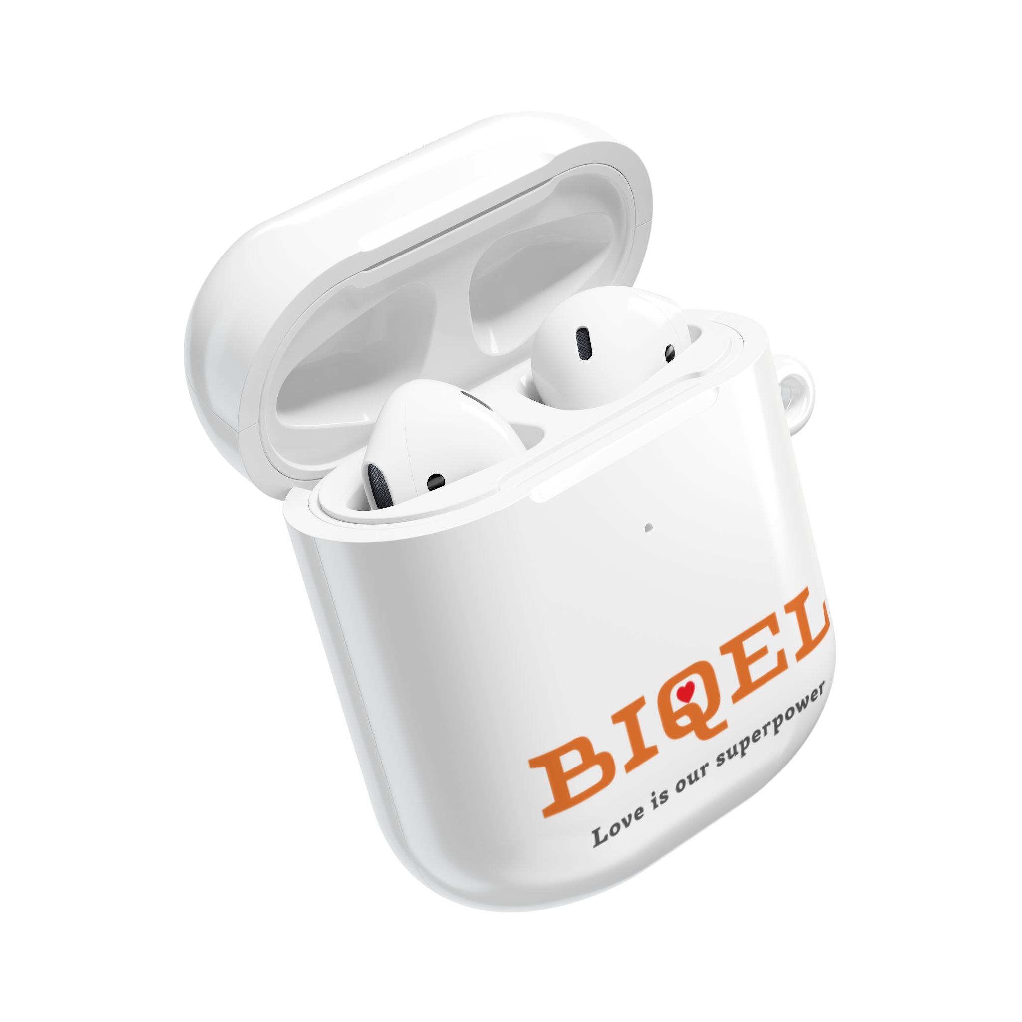 AirPod Case — Biquel Logo "Love is our superpower" — Cute Protective Wireless Earbud Cover