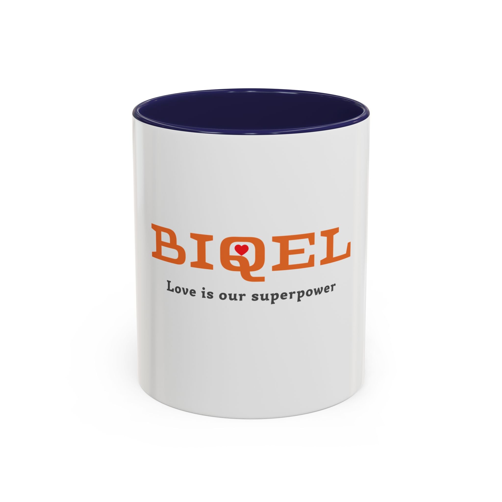 BIQEL Accent Coffee Mug – "Love is our superpower" Inspirational Coffee Cup