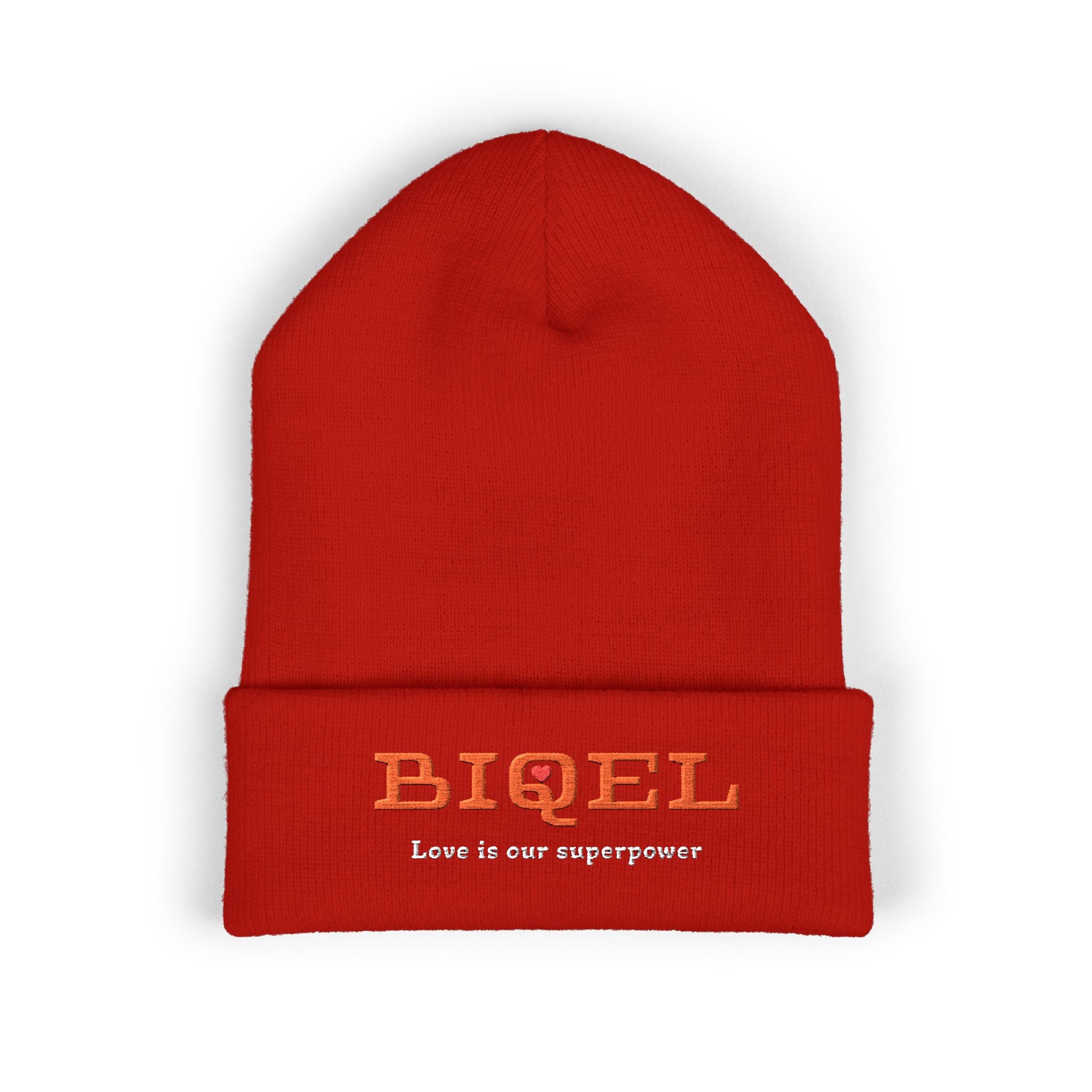 Embroidered 'BIQEL' Love is our superpower Classic Cuffed Beanie – Yellow Cozy Knit Hat