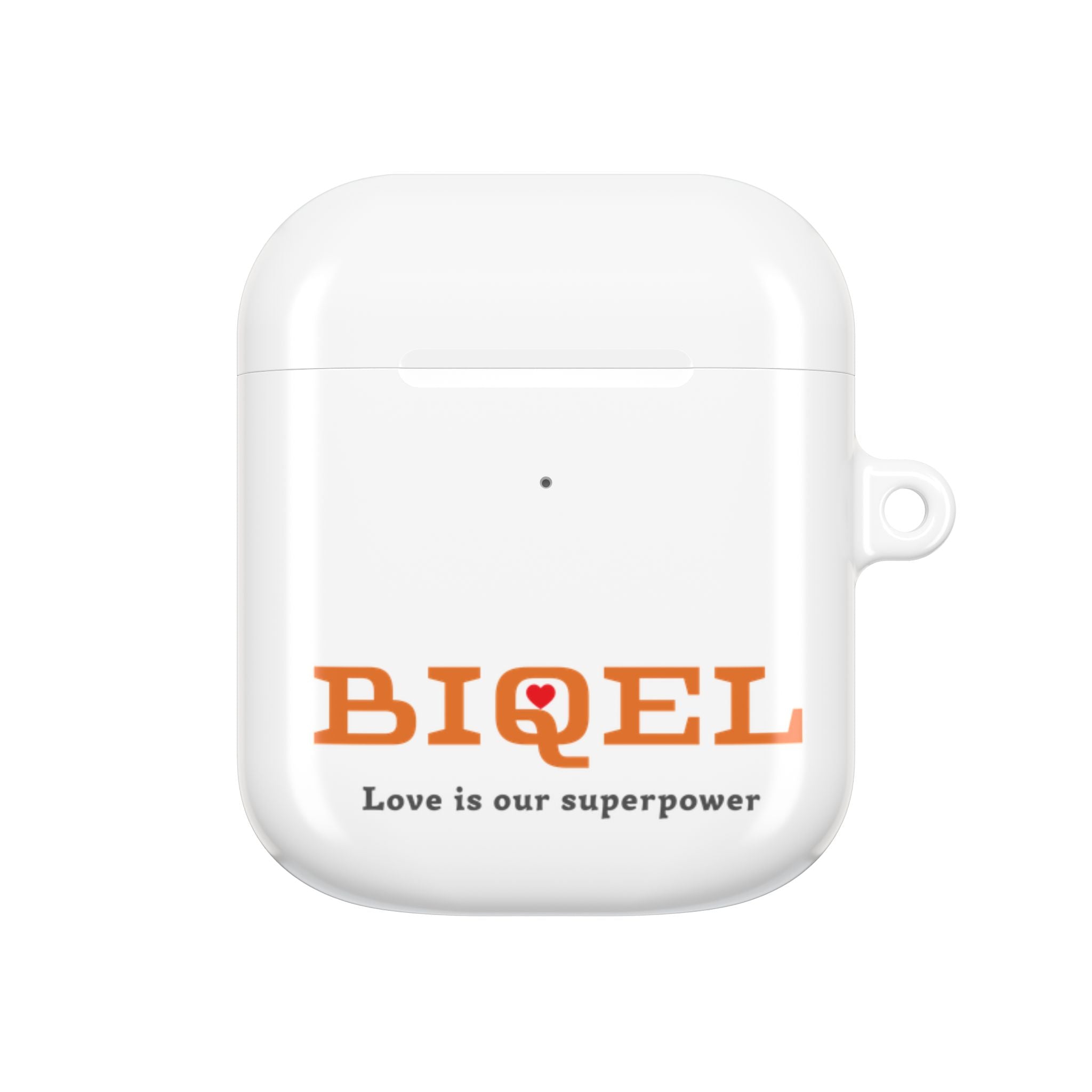 AirPod Case — Biquel Logo "Love is our superpower" — Cute Protective Wireless Earbud Cover