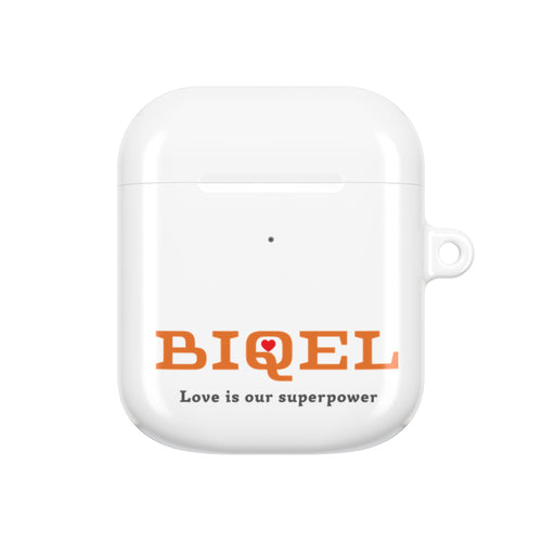 AirPod Case — Biquel Logo "Love is our superpower" — Cute Protective Wireless Earbud Cover