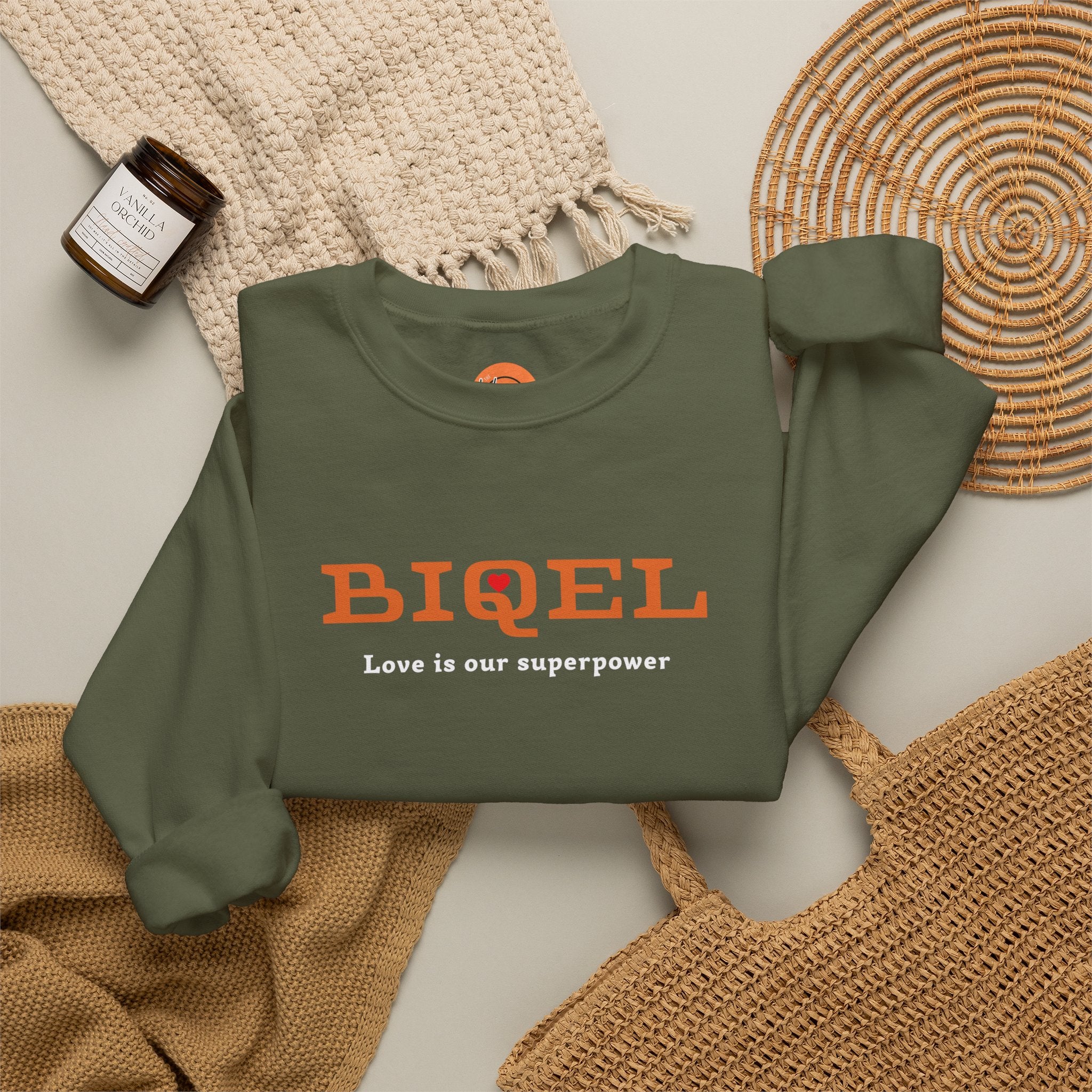 Crewneck Sweatshirt — BIQEL "Love is our superpower" Graphic