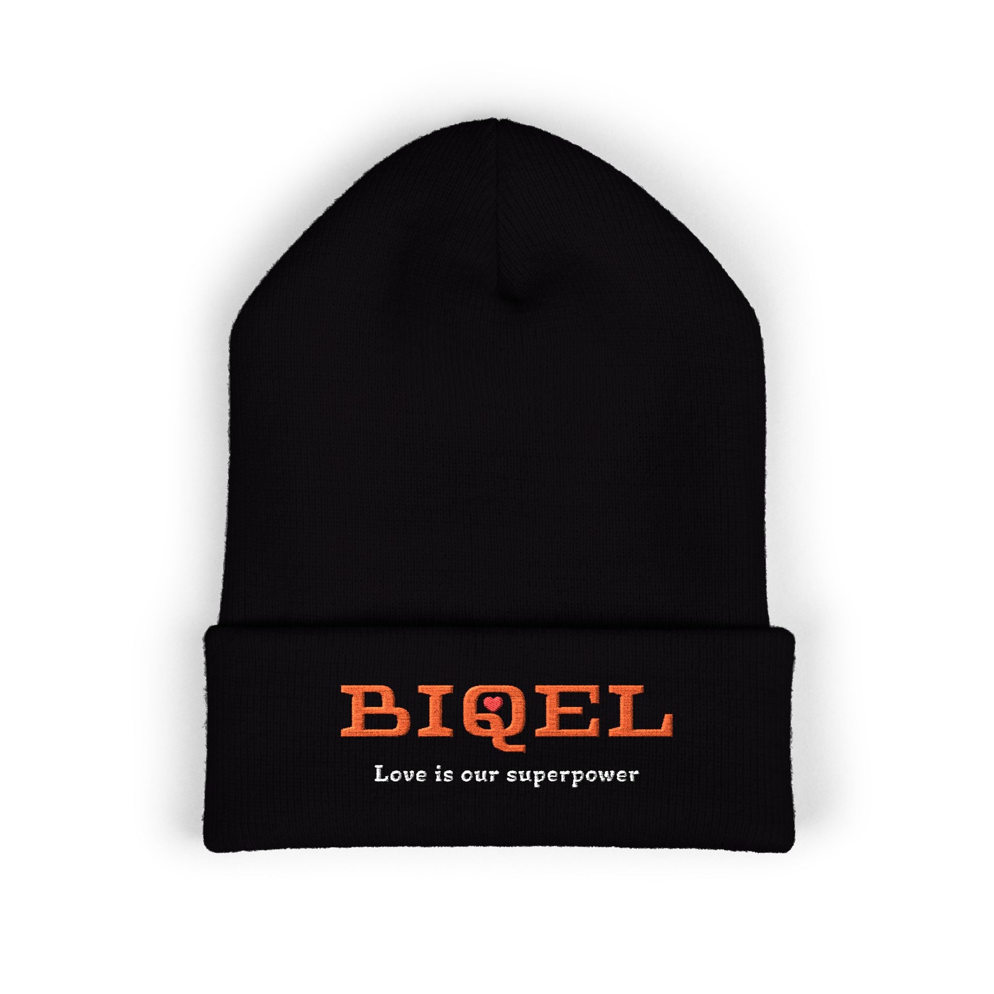 Embroidered 'BIQEL' Love is our superpower Classic Cuffed Beanie – Yellow Cozy Knit Hat