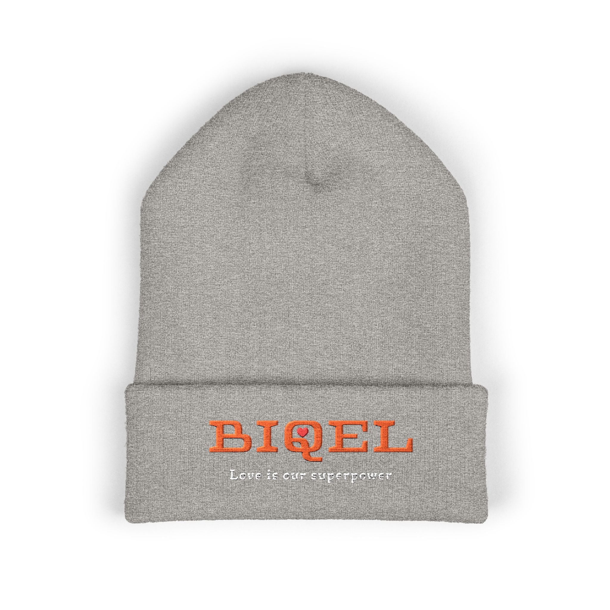 Embroidered 'BIQEL' Love is our superpower Classic Cuffed Beanie – Yellow Cozy Knit Hat
