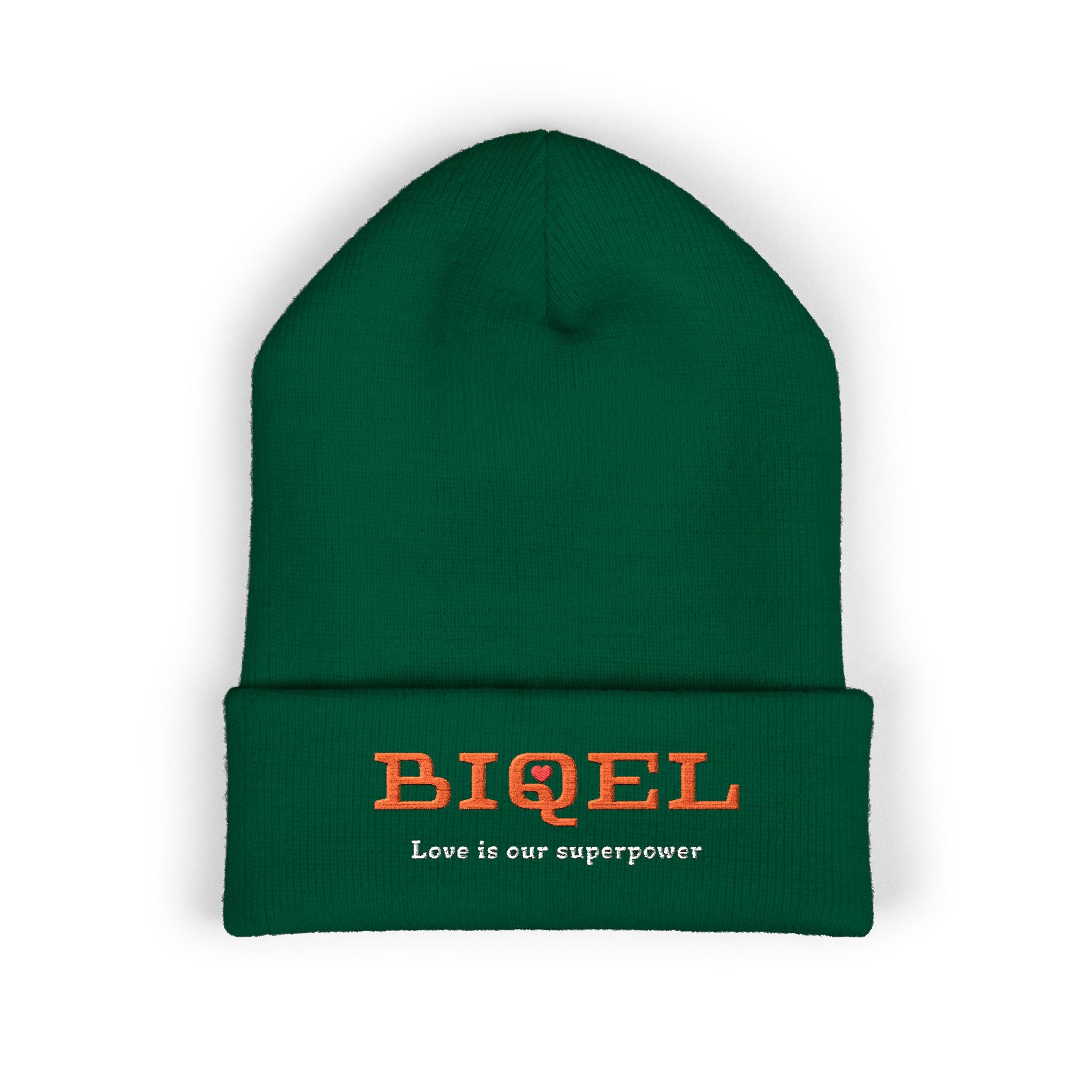 Embroidered 'BIQEL' Love is our superpower Classic Cuffed Beanie – Yellow Cozy Knit Hat