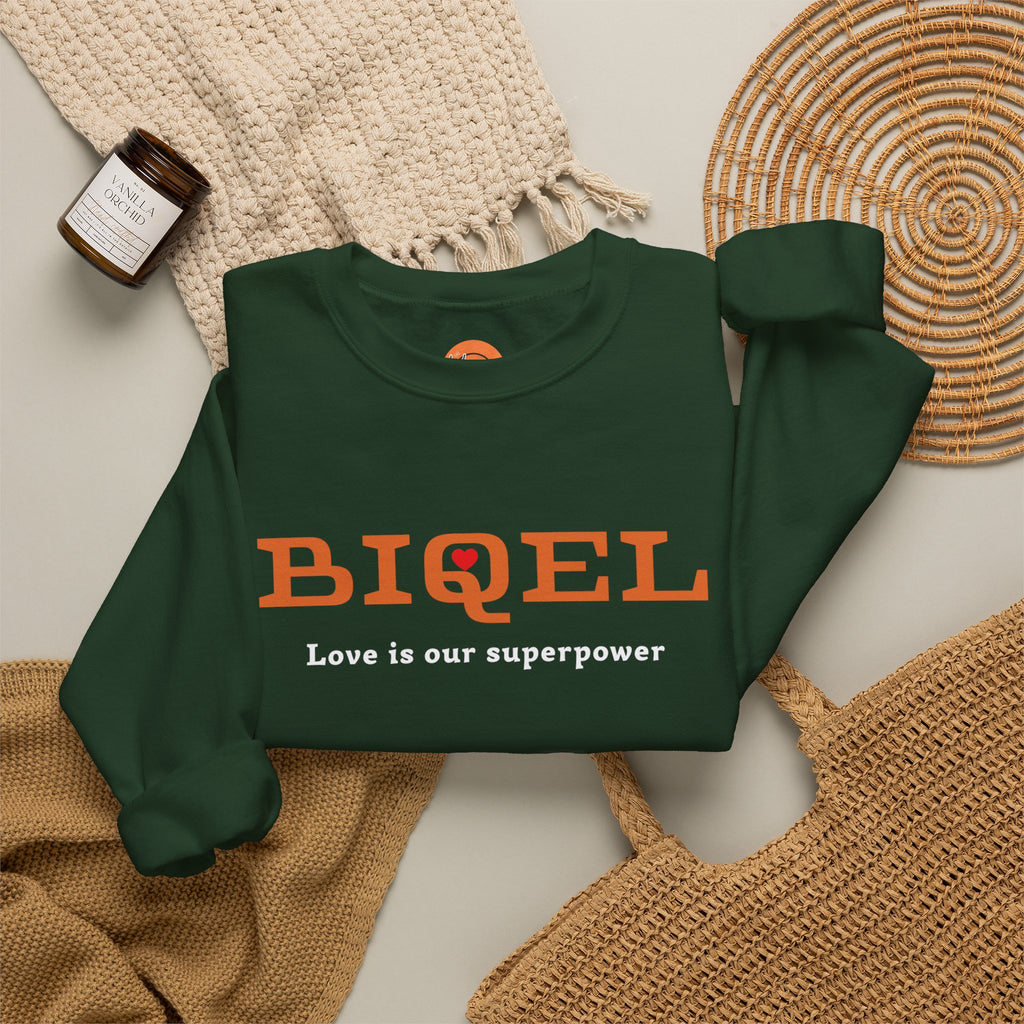Crewneck Sweatshirt — BIQEL "Love is our superpower" Graphic