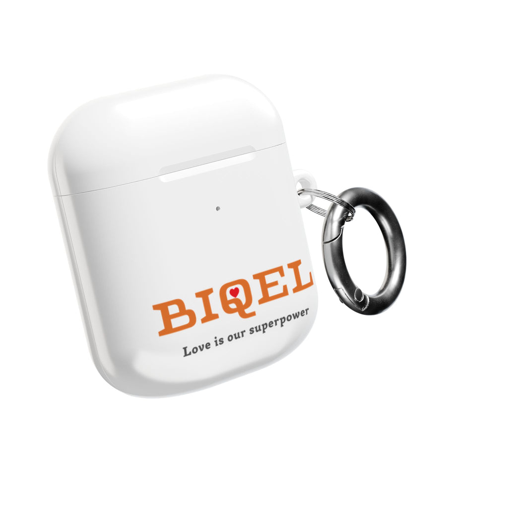 AirPod Case — Biquel Logo "Love is our superpower" — Cute Protective Wireless Earbud Cover