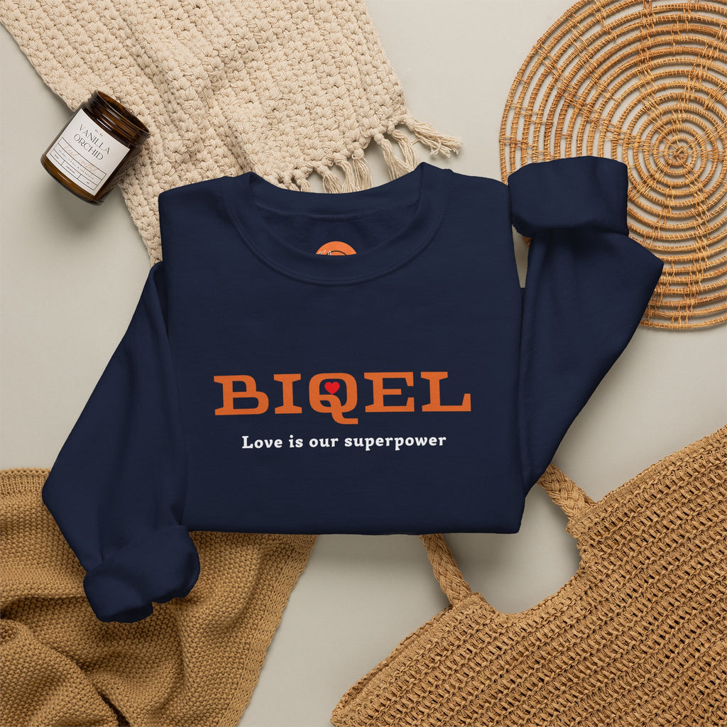 Crewneck Sweatshirt — BIQEL "Love is our superpower" Graphic