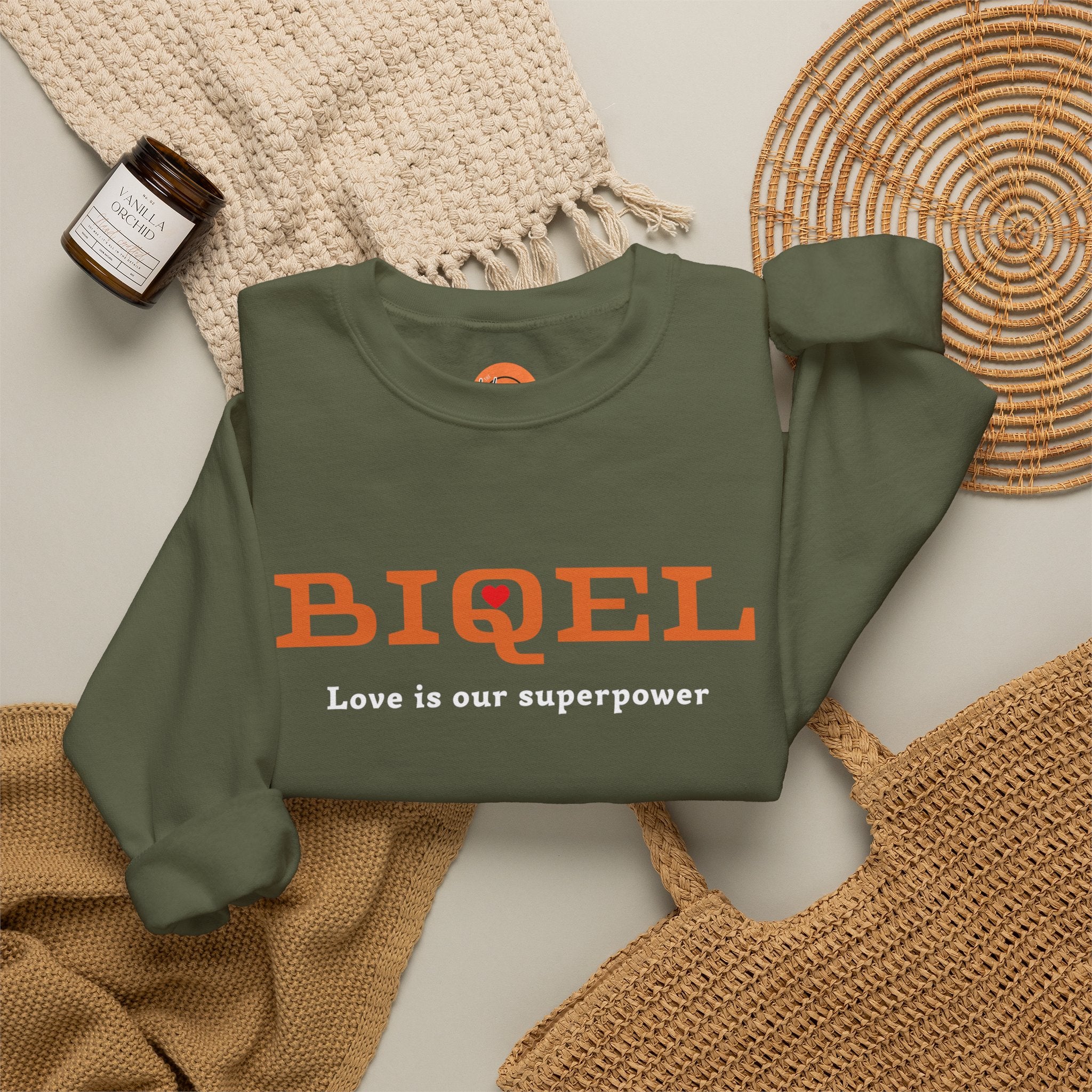 Crewneck Sweatshirt — BIQEL "Love is our superpower" Graphic