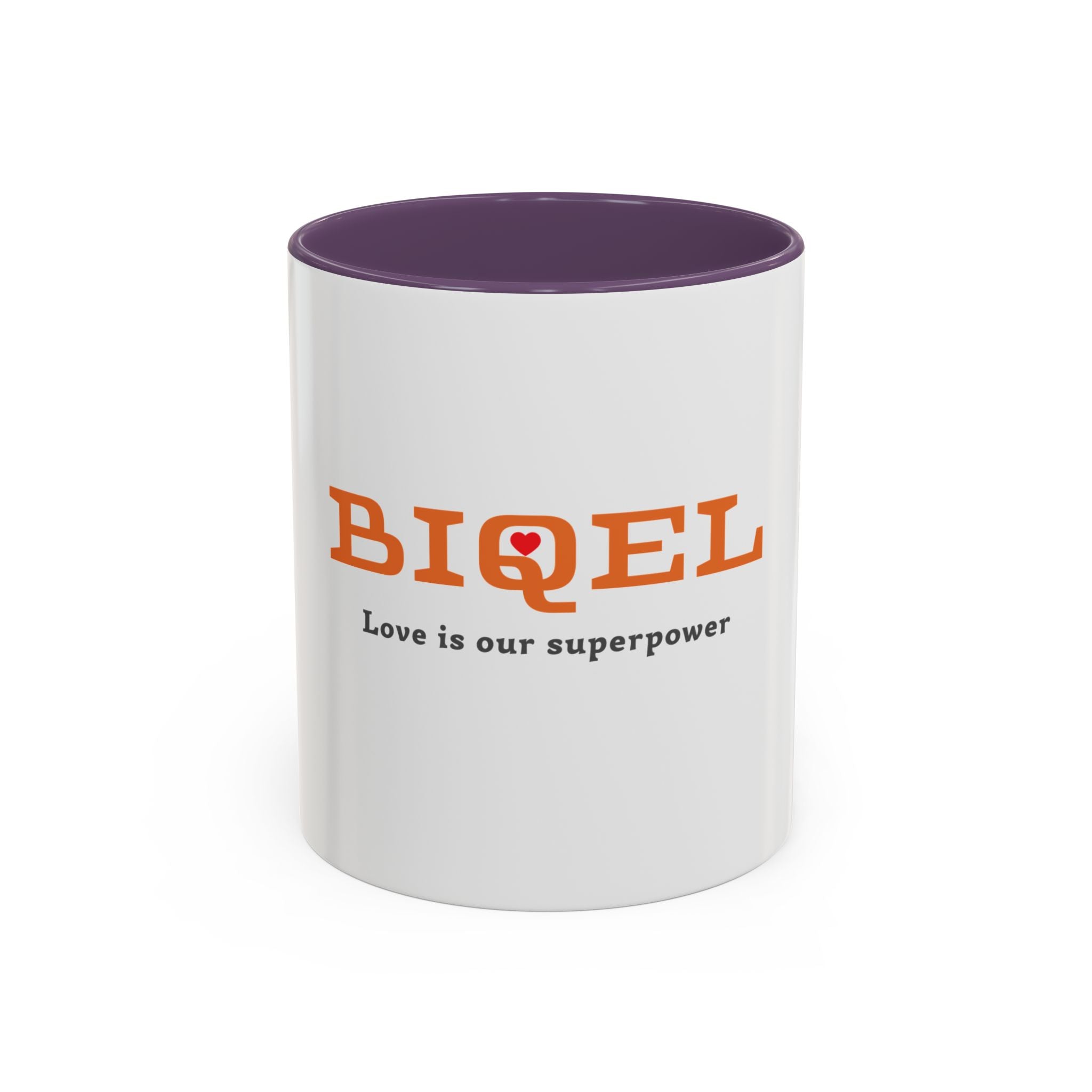 BIQEL Accent Coffee Mug – "Love is our superpower" Inspirational Coffee Cup