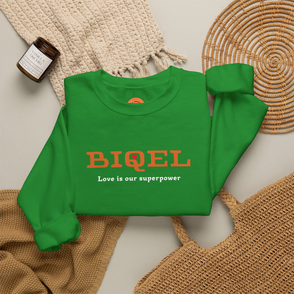 Crewneck Sweatshirt — BIQEL "Love is our superpower" Graphic