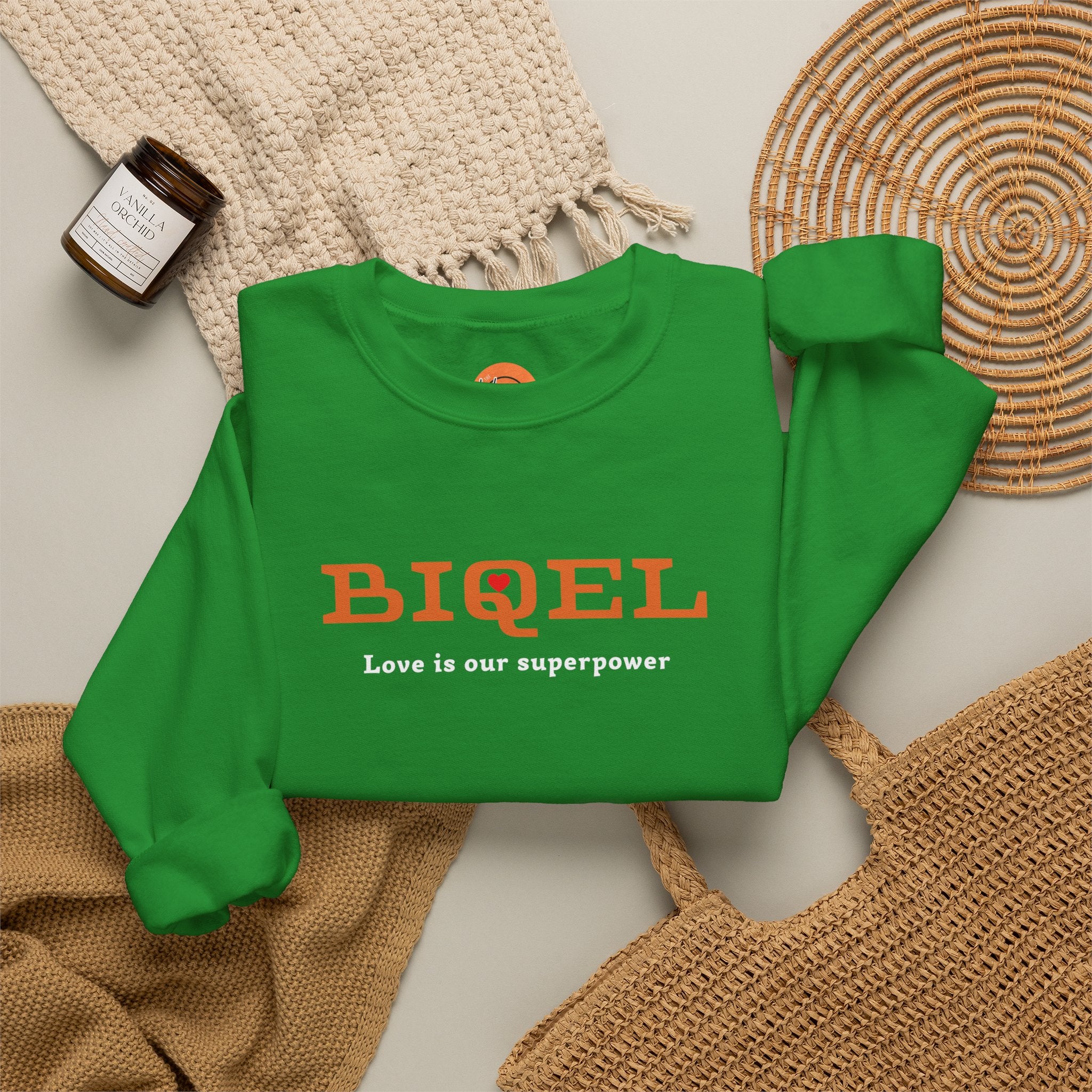 Crewneck Sweatshirt — BIQEL "Love is our superpower" Graphic