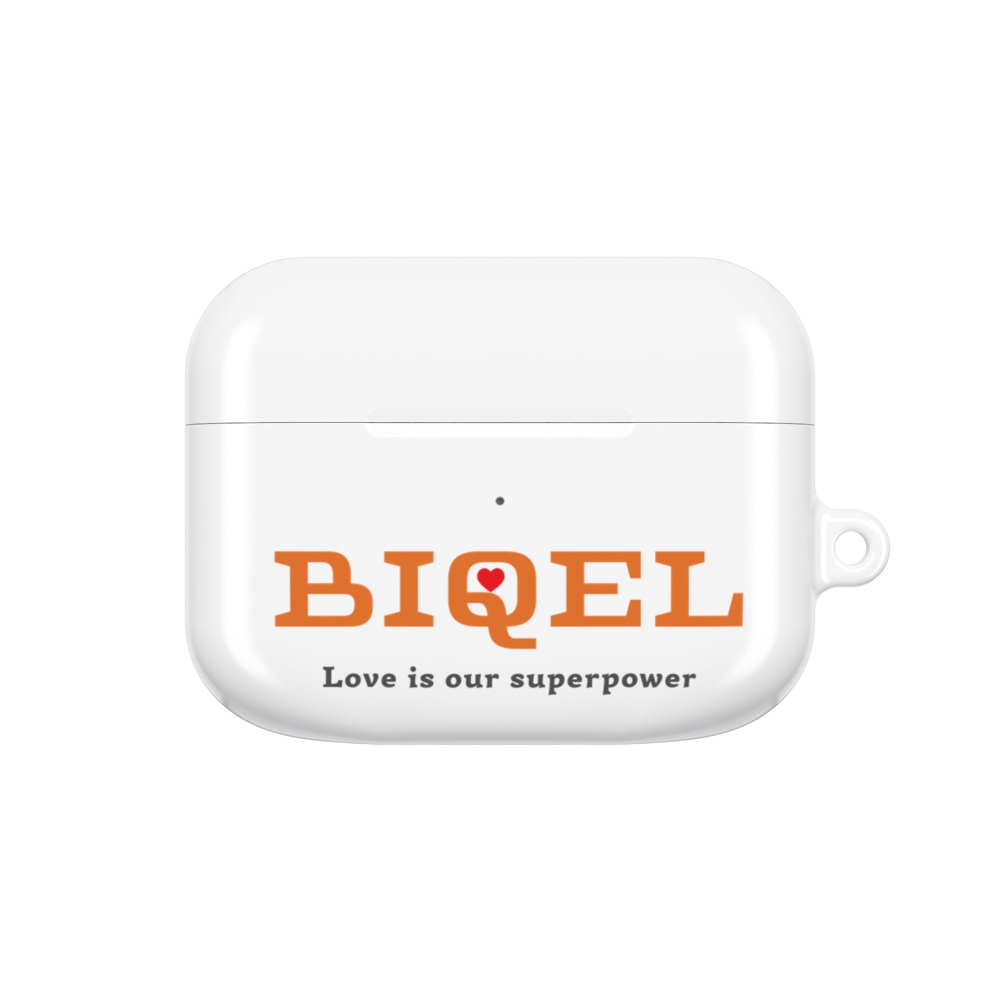 AirPod Case — Biquel Logo "Love is our superpower" — Cute Protective Wireless Earbud Cover