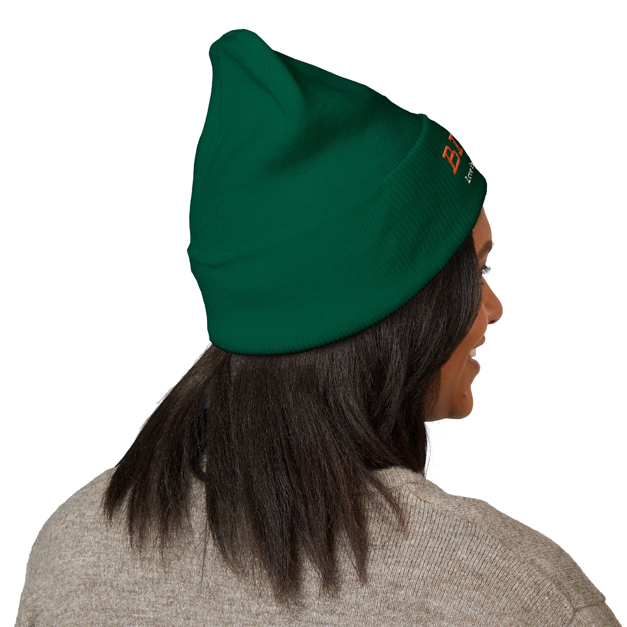 Embroidered "BIQEL" Cuffed Beanie – "Love Is Our Superpower" Winter Knit Hat