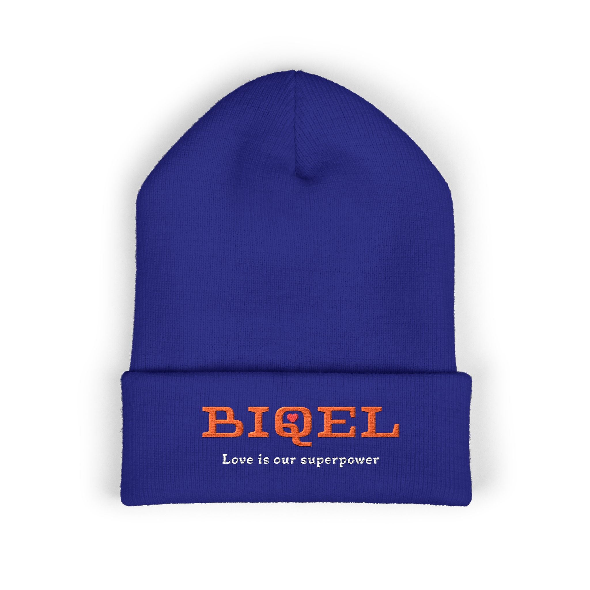 Embroidered 'BIQEL' Love is our superpower Classic Cuffed Beanie – Yellow Cozy Knit Hat