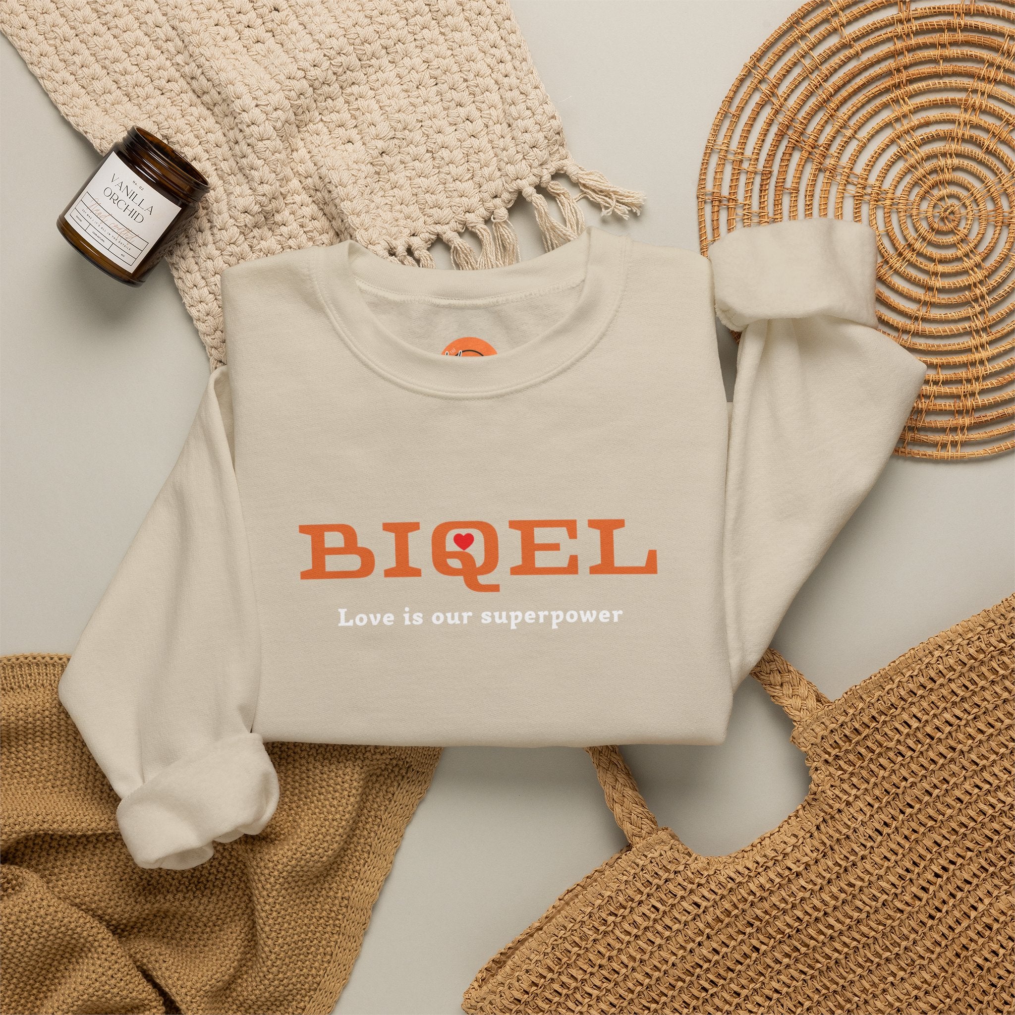 Crewneck Sweatshirt — BIQEL "Love is our superpower" Graphic