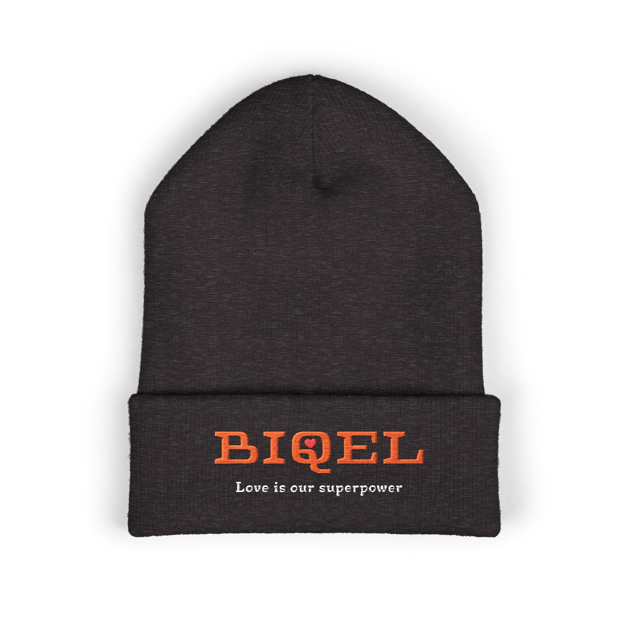 Embroidered 'BIQEL' Love is our superpower Classic Cuffed Beanie – Yellow Cozy Knit Hat
