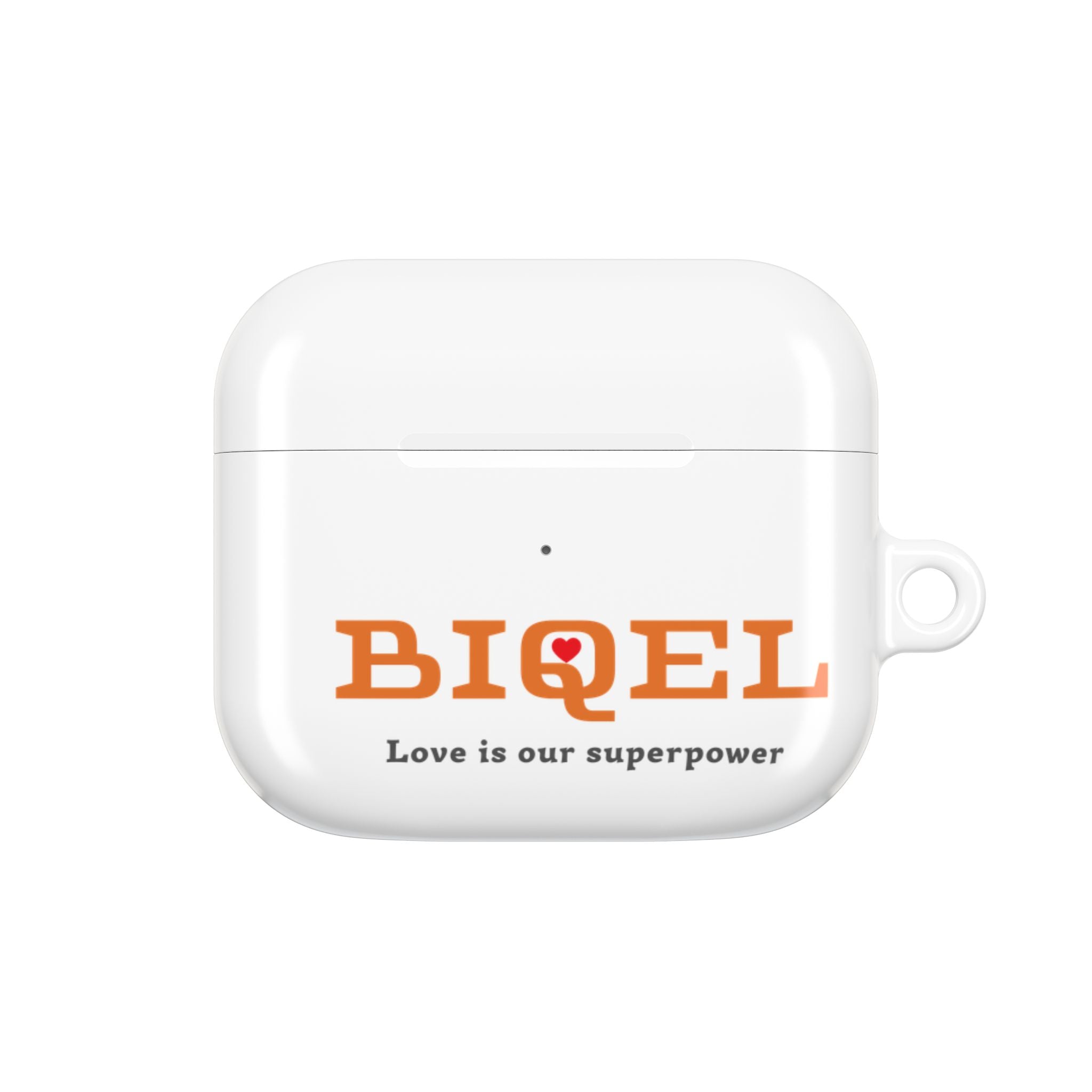 AirPod Case — Biquel Logo "Love is our superpower" — Cute Protective Wireless Earbud Cover