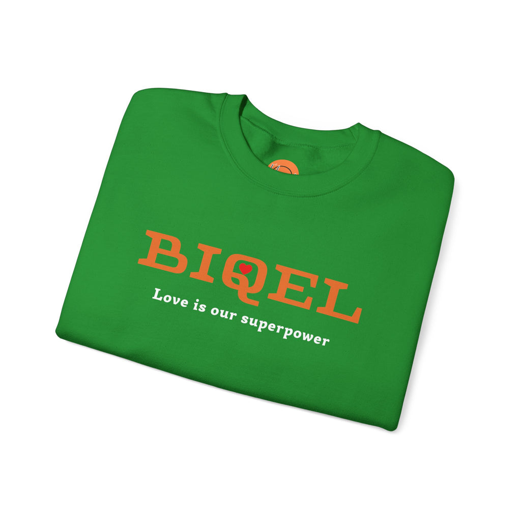 Crewneck Sweatshirt — BIQEL "Love is our superpower" Graphic