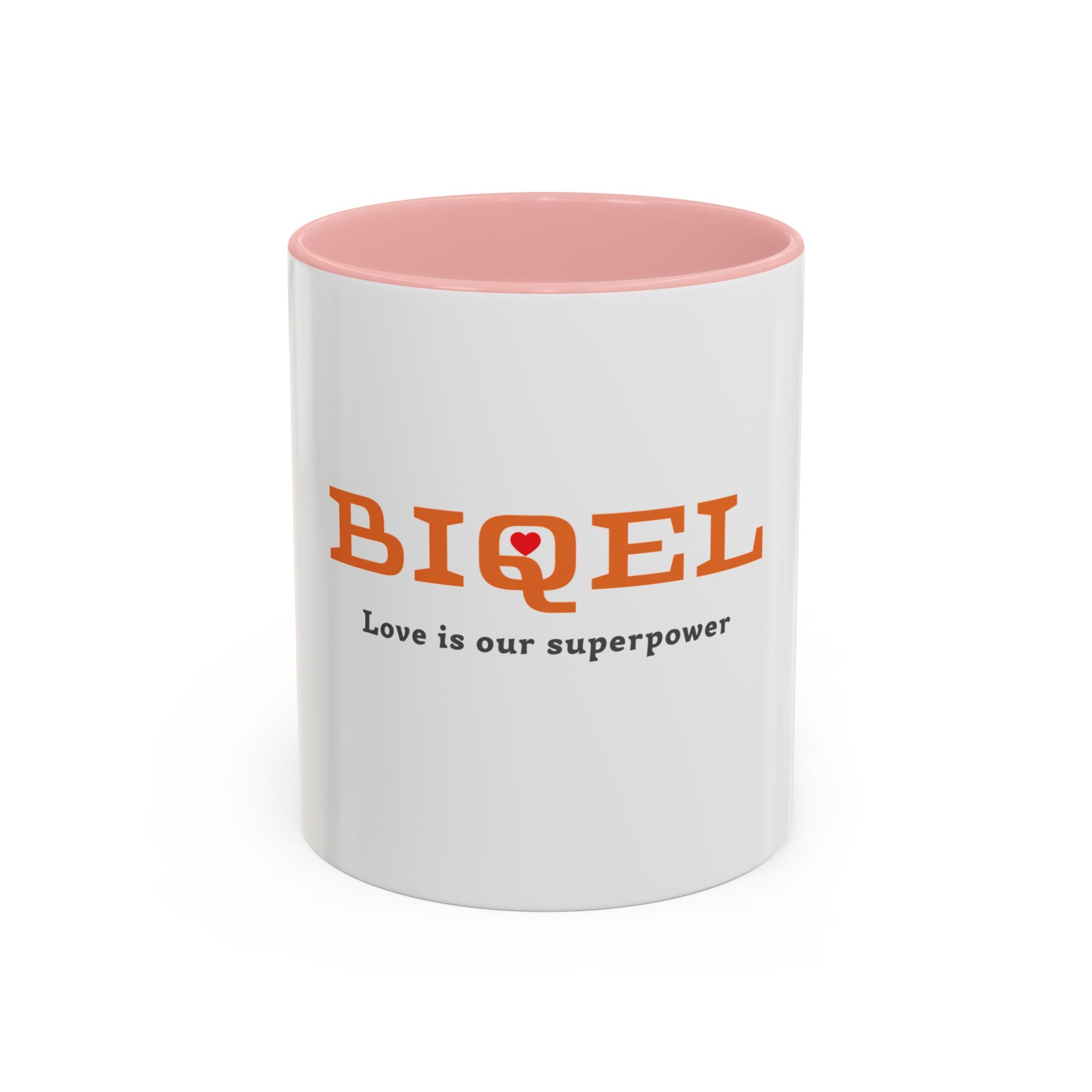 BIQEL Accent Coffee Mug – "Love is our superpower" Inspirational Coffee Cup