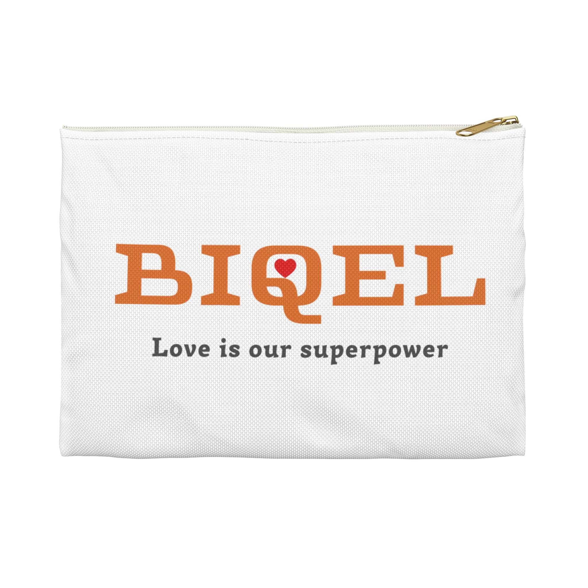 'BIQEL: Love Is Our Superpower' Accessory Pouch  - Small Zipper Cosmetic Bag for Pride & Everyday Essentials