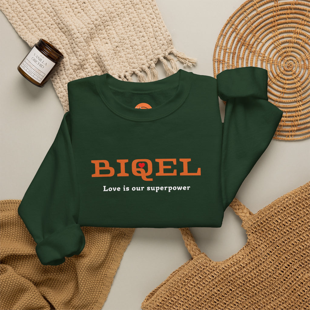 Crewneck Sweatshirt — BIQEL "Love is our superpower" Graphic