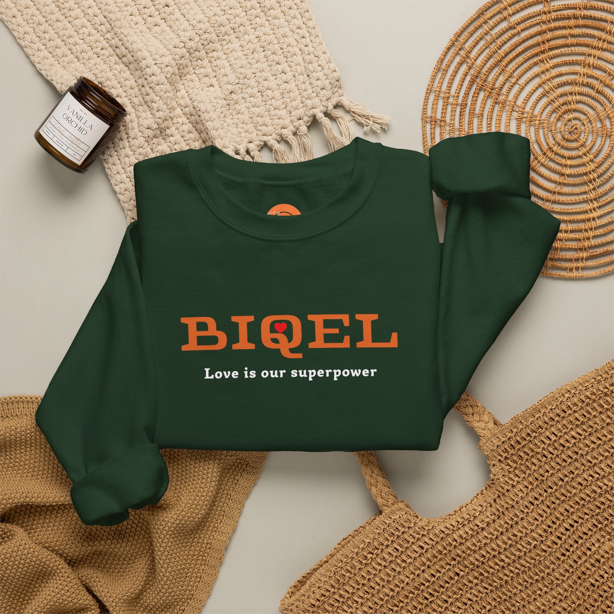 Crewneck Sweatshirt — BIQEL "Love is our superpower" Graphic