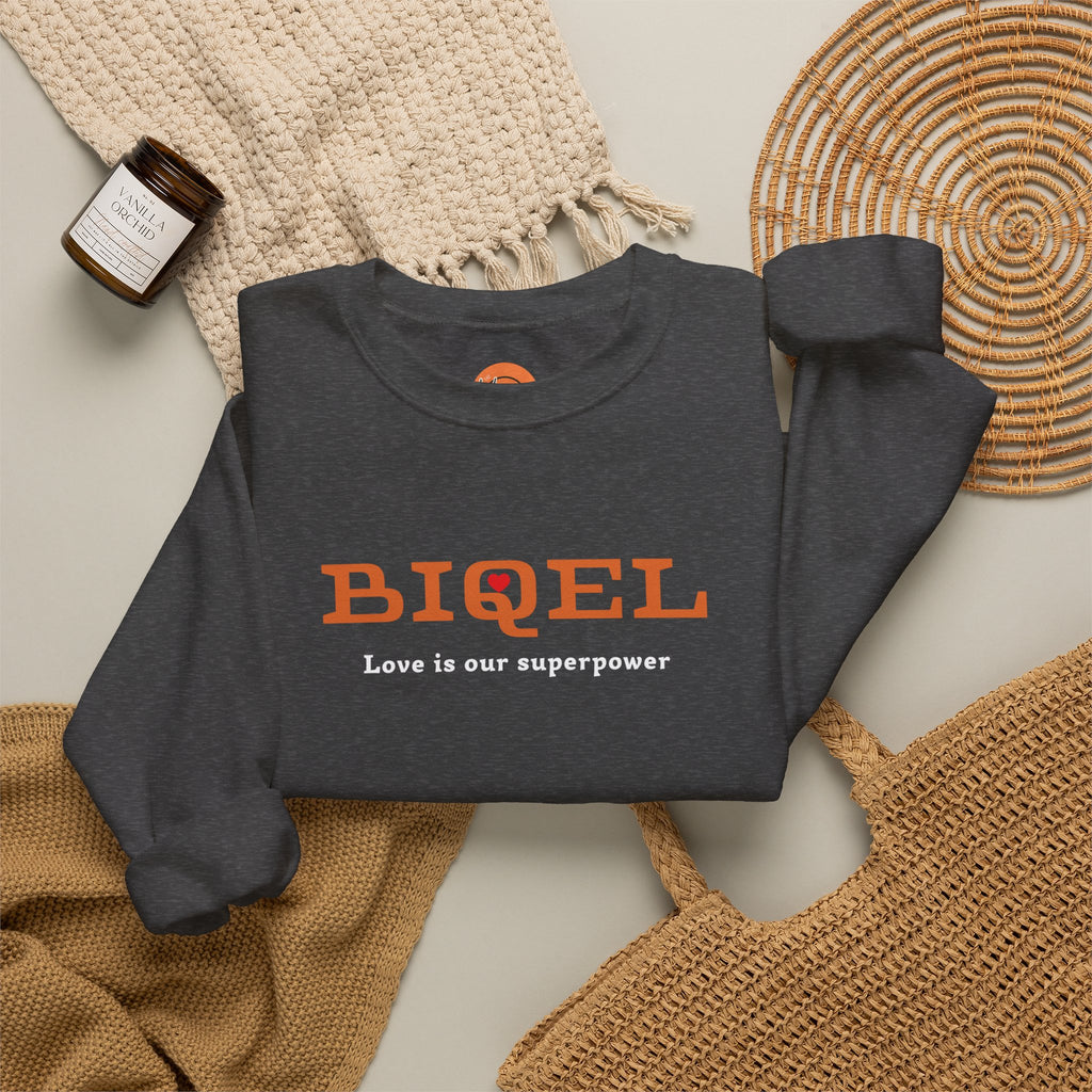 Crewneck Sweatshirt — BIQEL "Love is our superpower" Graphic