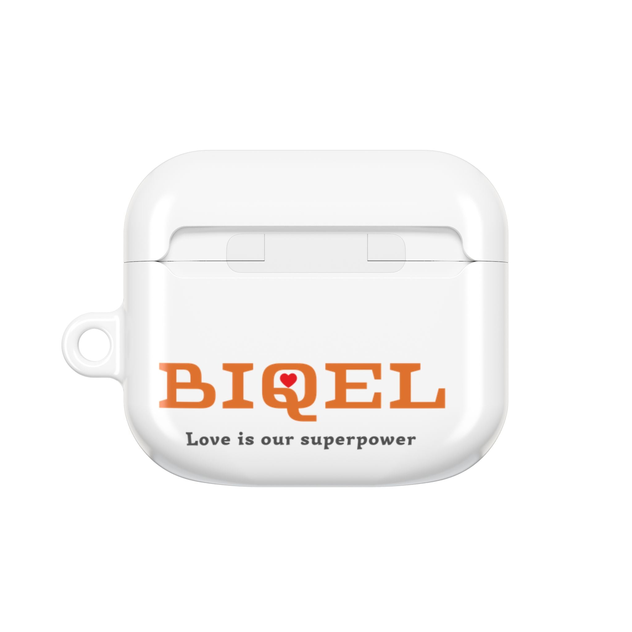 AirPod Case — Biquel Logo "Love is our superpower" — Cute Protective Wireless Earbud Cover